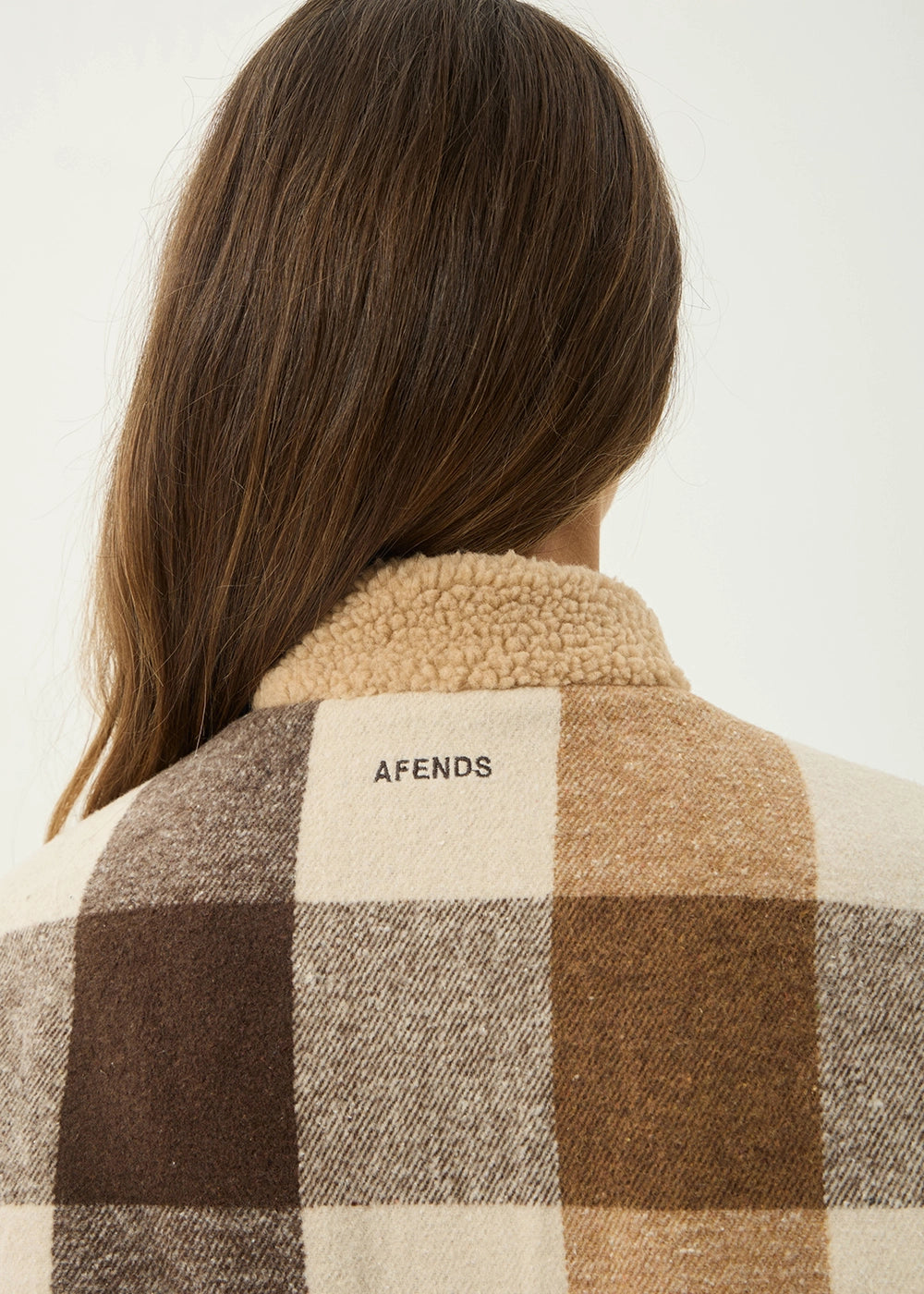 AFENDS Womens Berlin - Reversible Polar Fleece Jacket - Almond Check