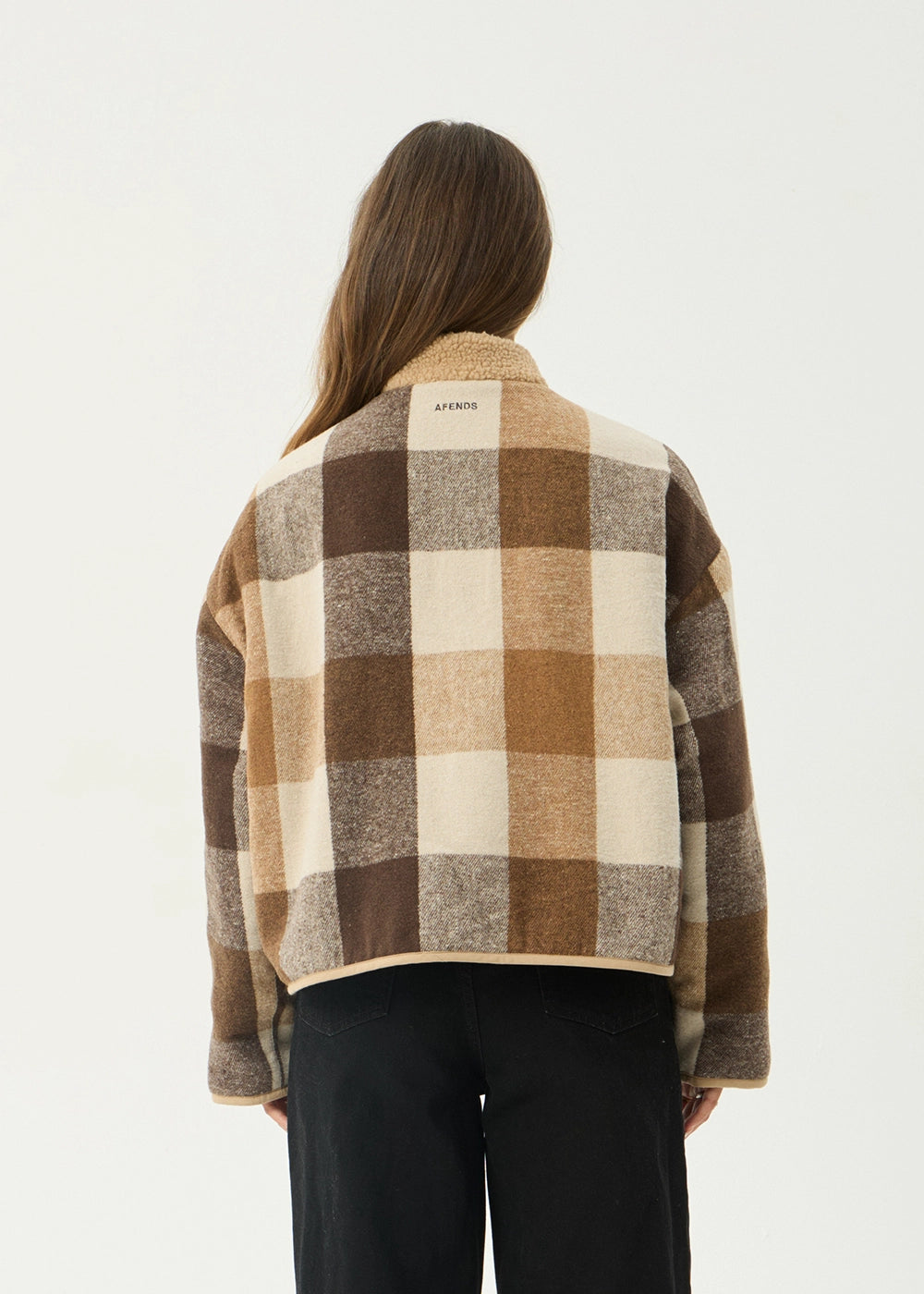 AFENDS Womens Berlin - Reversible Polar Fleece Jacket - Almond Check