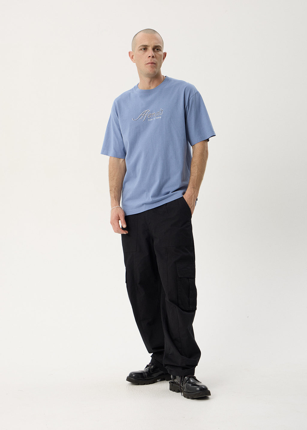 AFENDS Mens Horoscope - Boxy Tee - Washed Slate Blue