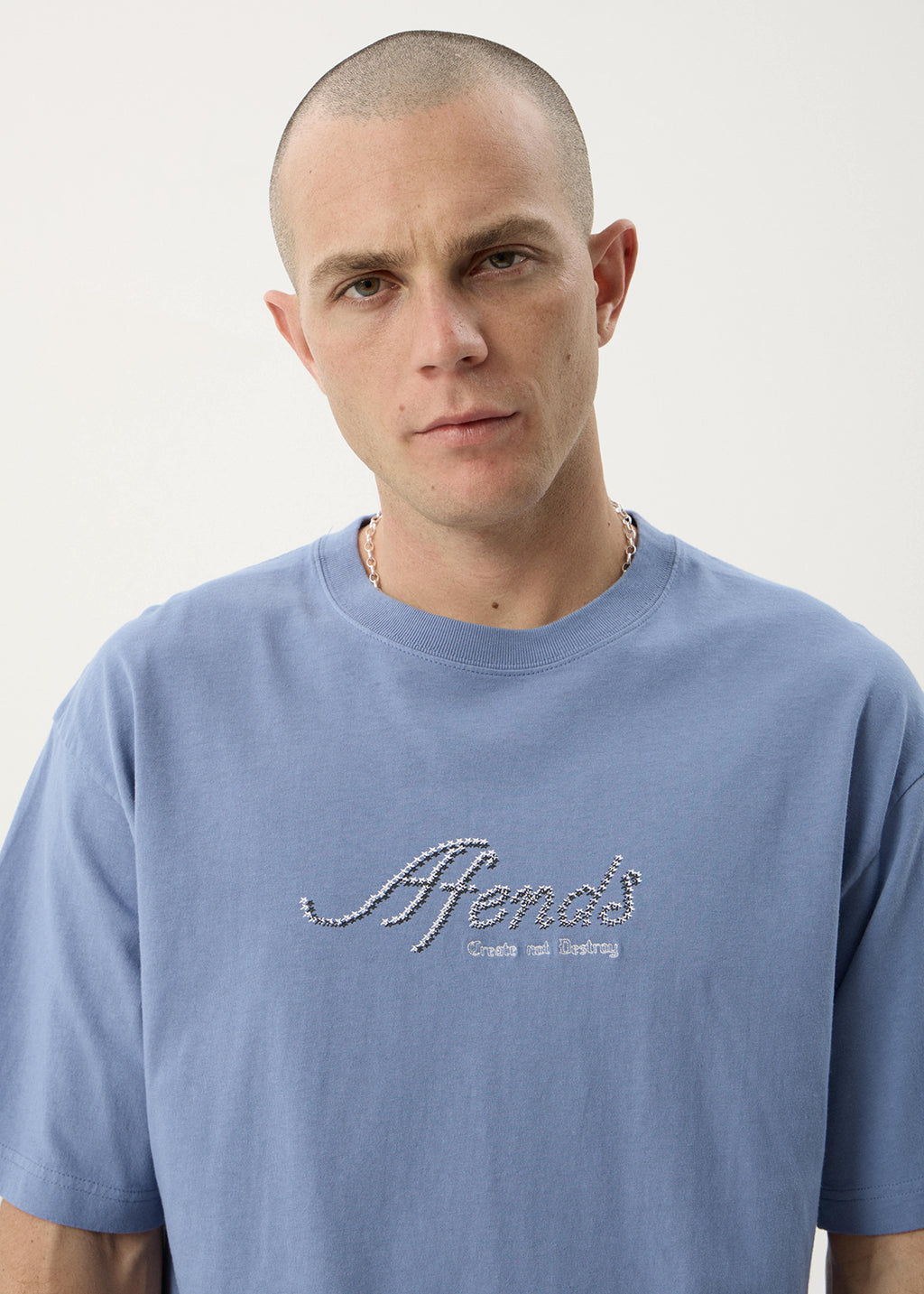 AFENDS Mens Horoscope - Boxy Tee - Washed Slate Blue
