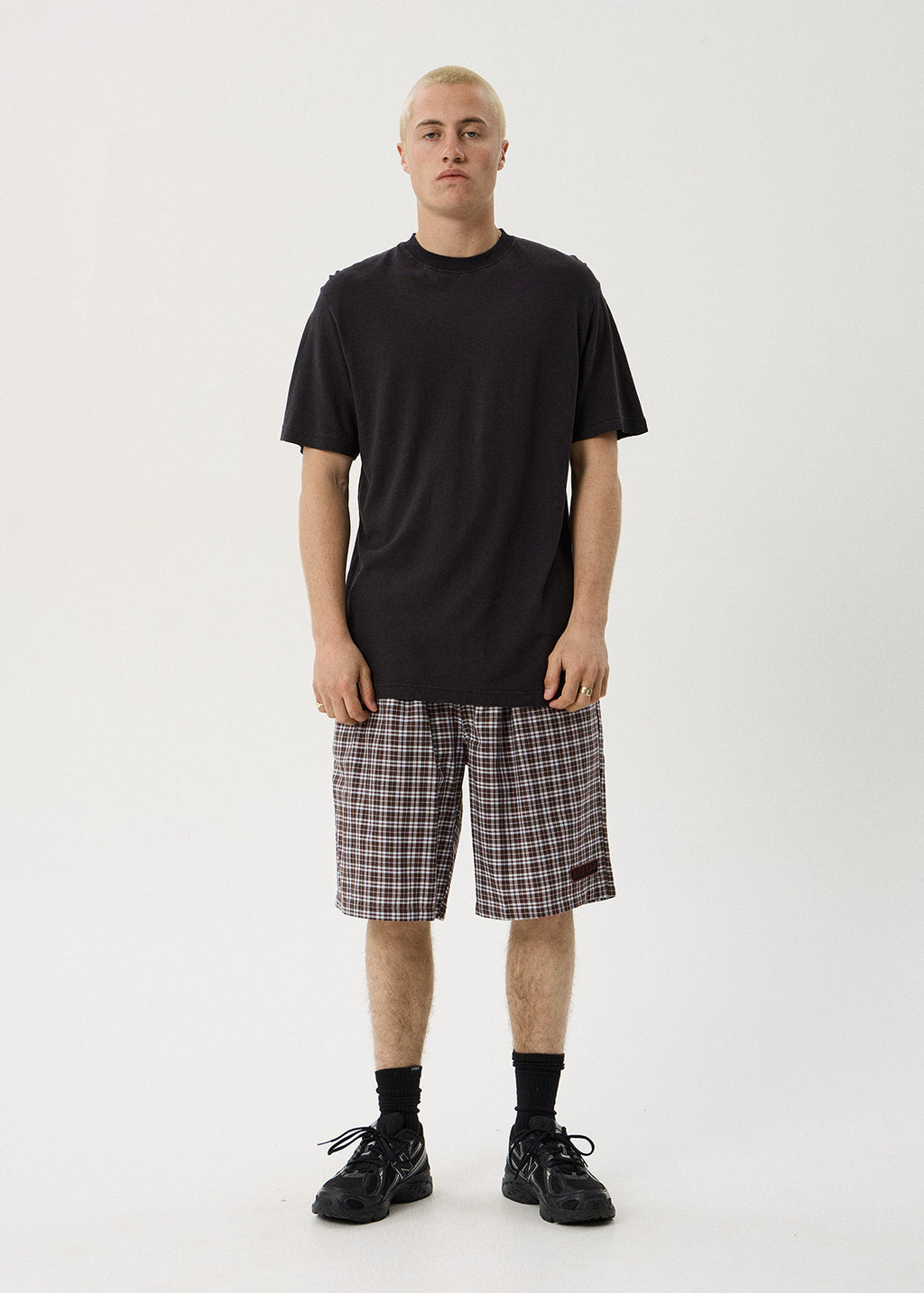 AFENDS Ninety Eight Leisure - Elastic Shorts 22" - Brown / Blue Check