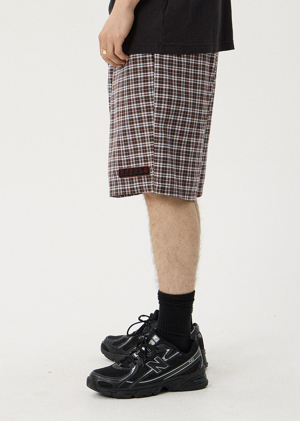 AFENDS Ninety Eight Leisure - Elastic Shorts 22" - Brown / Blue Check