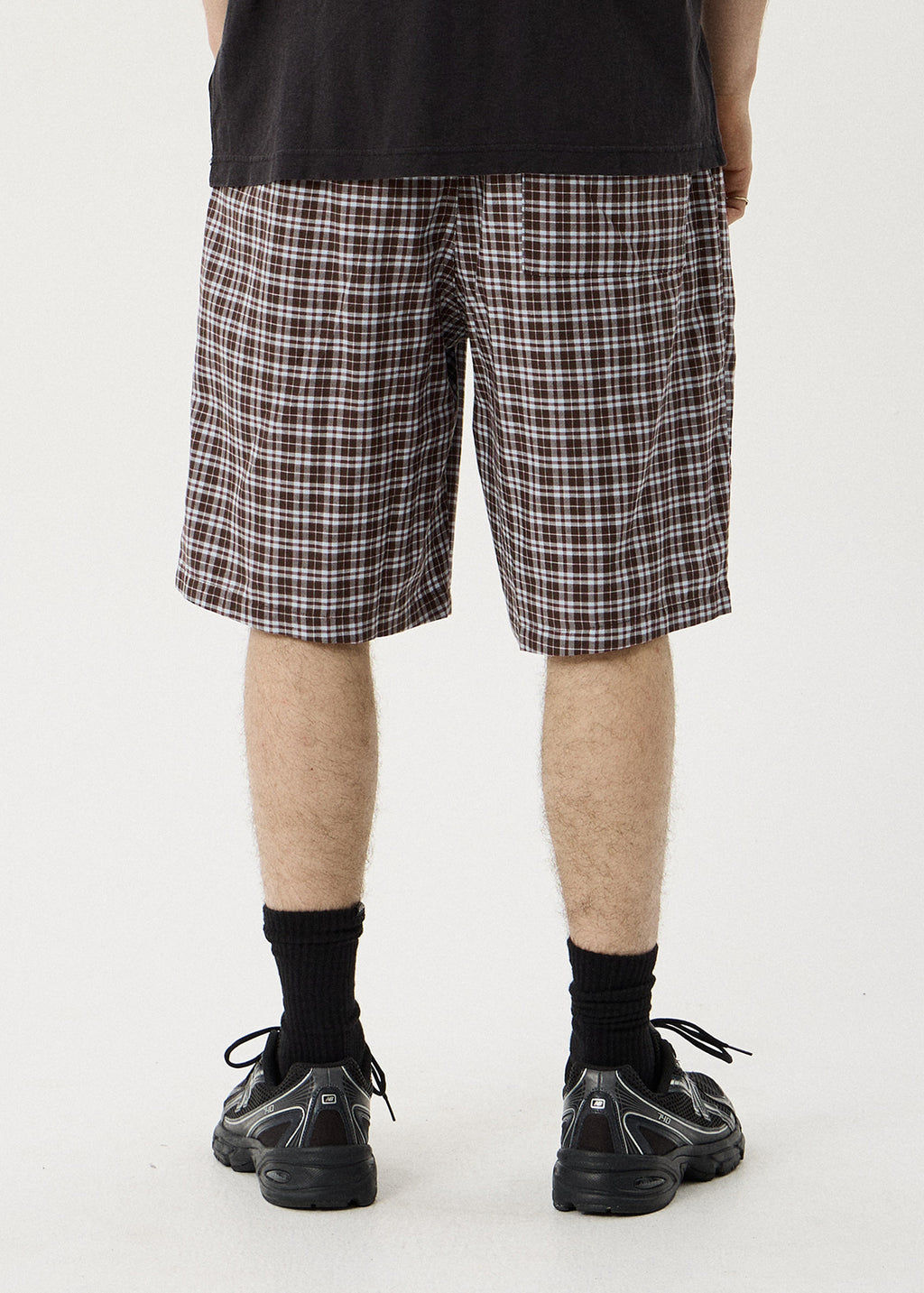 AFENDS Ninety Eight Leisure - Elastic Shorts 22" - Brown / Blue Check