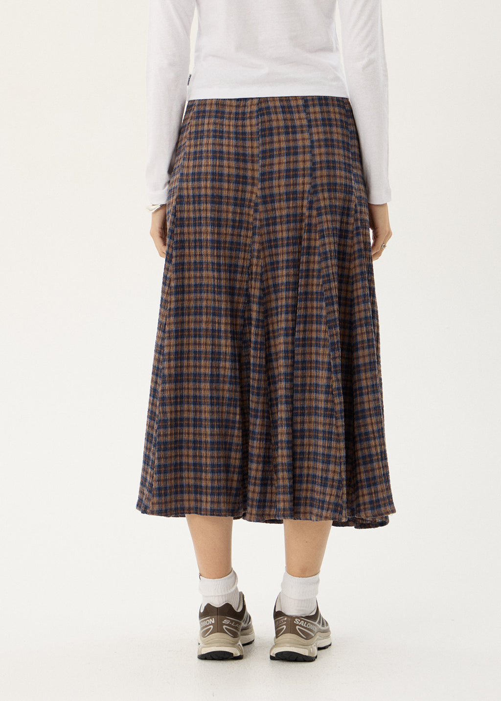 AFENDS Womens Lana - Seersucker Midi Skirt - Shev Indigo Check