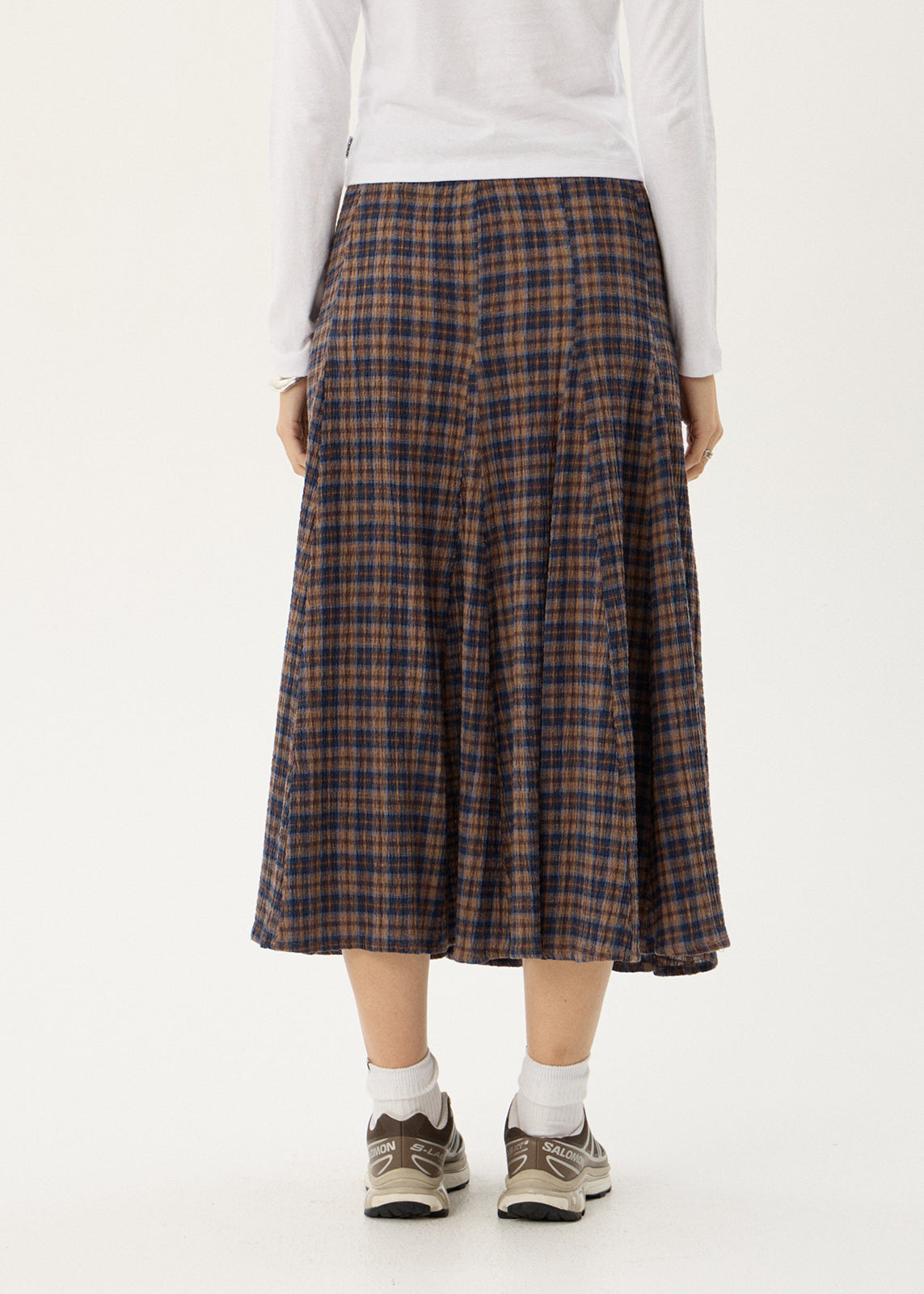 AFENDS Womens Lana - Seersucker Midi Skirt - Shev Indigo Check