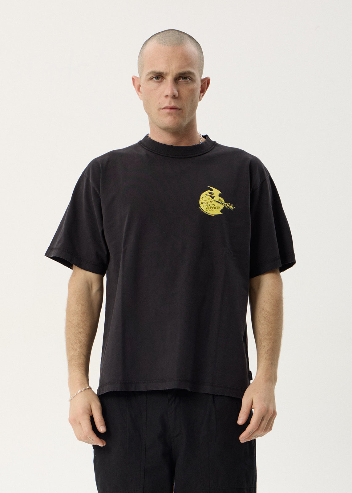 AFENDS Mens Heavy Parts - Heavyweight Boxy Tee - Stone Black