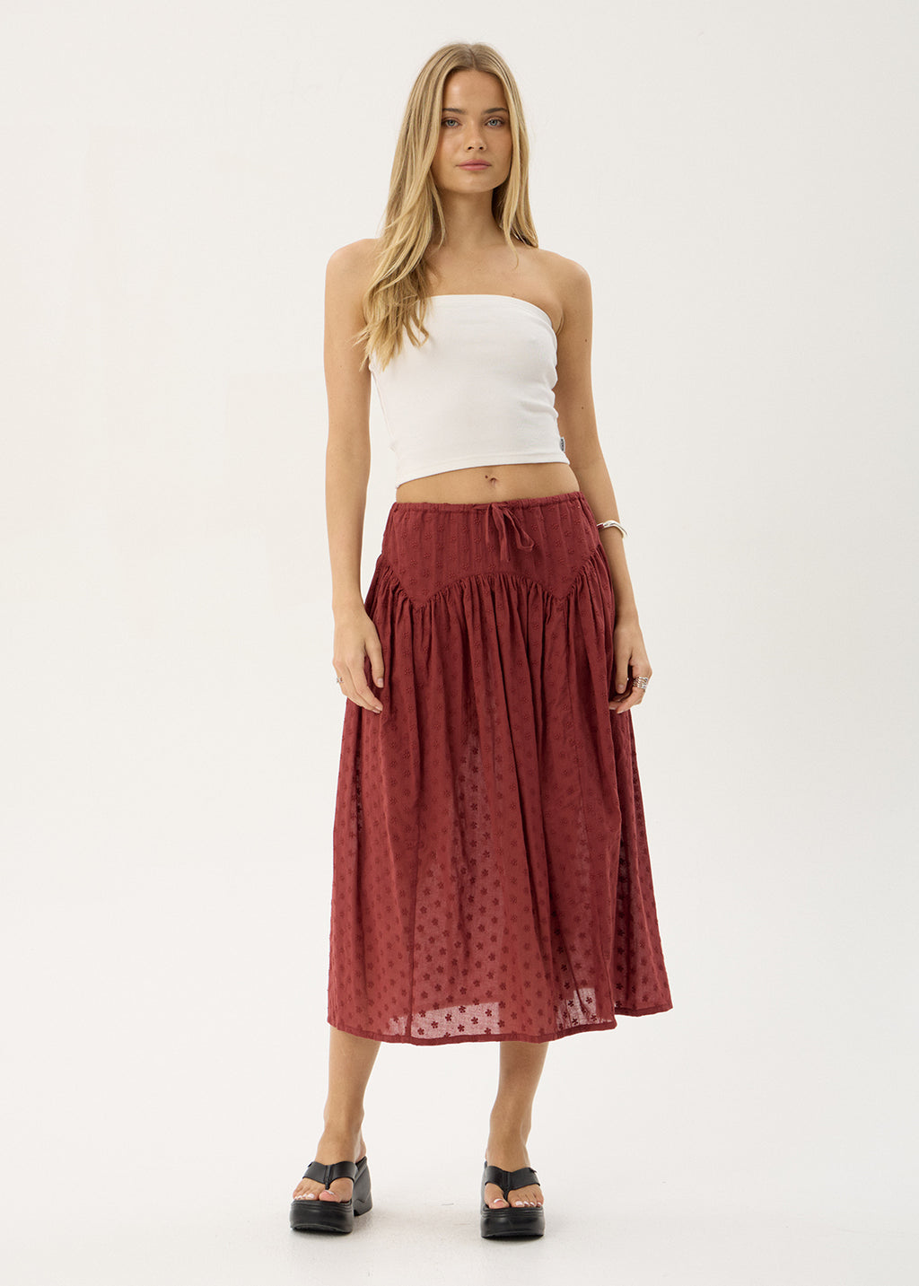 AFENDS Womens Marlow - Midi Skirt - Ruby Anglaise