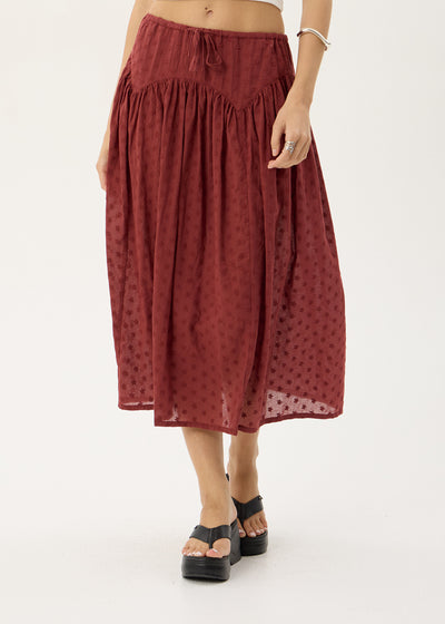 AFENDS Womens Marlow - Midi Skirt - Ruby Anglaise