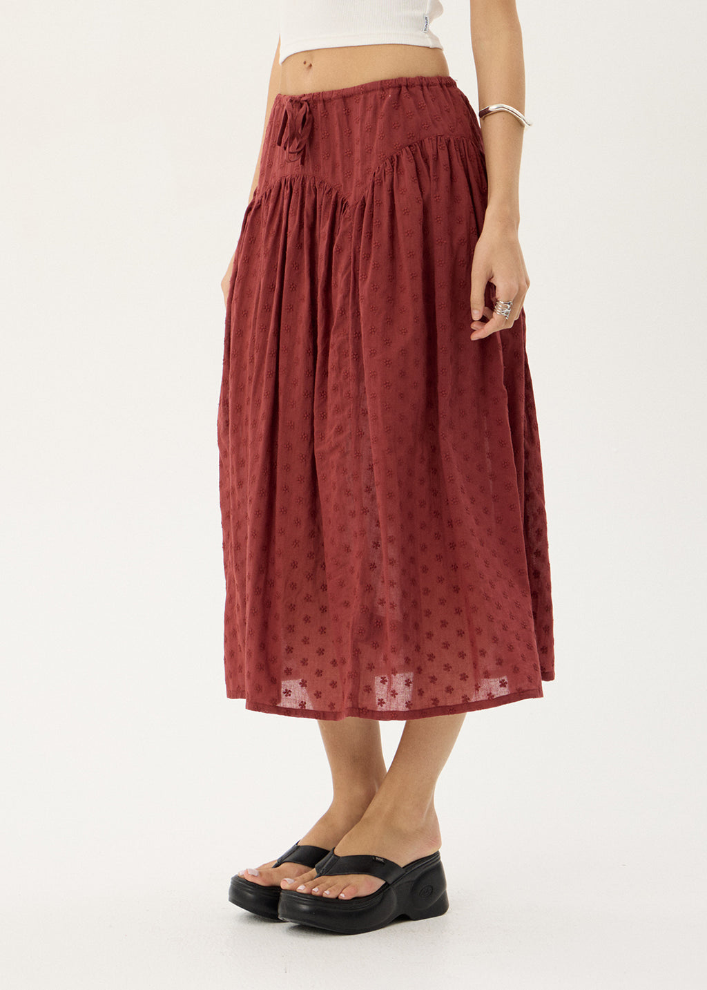 AFENDS Womens Marlow - Midi Skirt - Ruby Anglaise