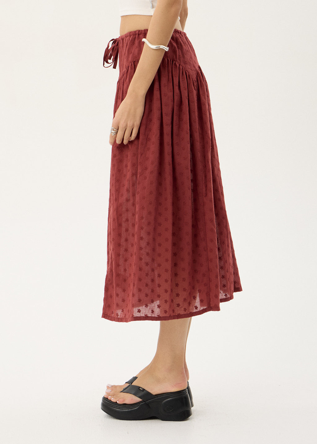 AFENDS Womens Marlow - Midi Skirt - Ruby Anglaise