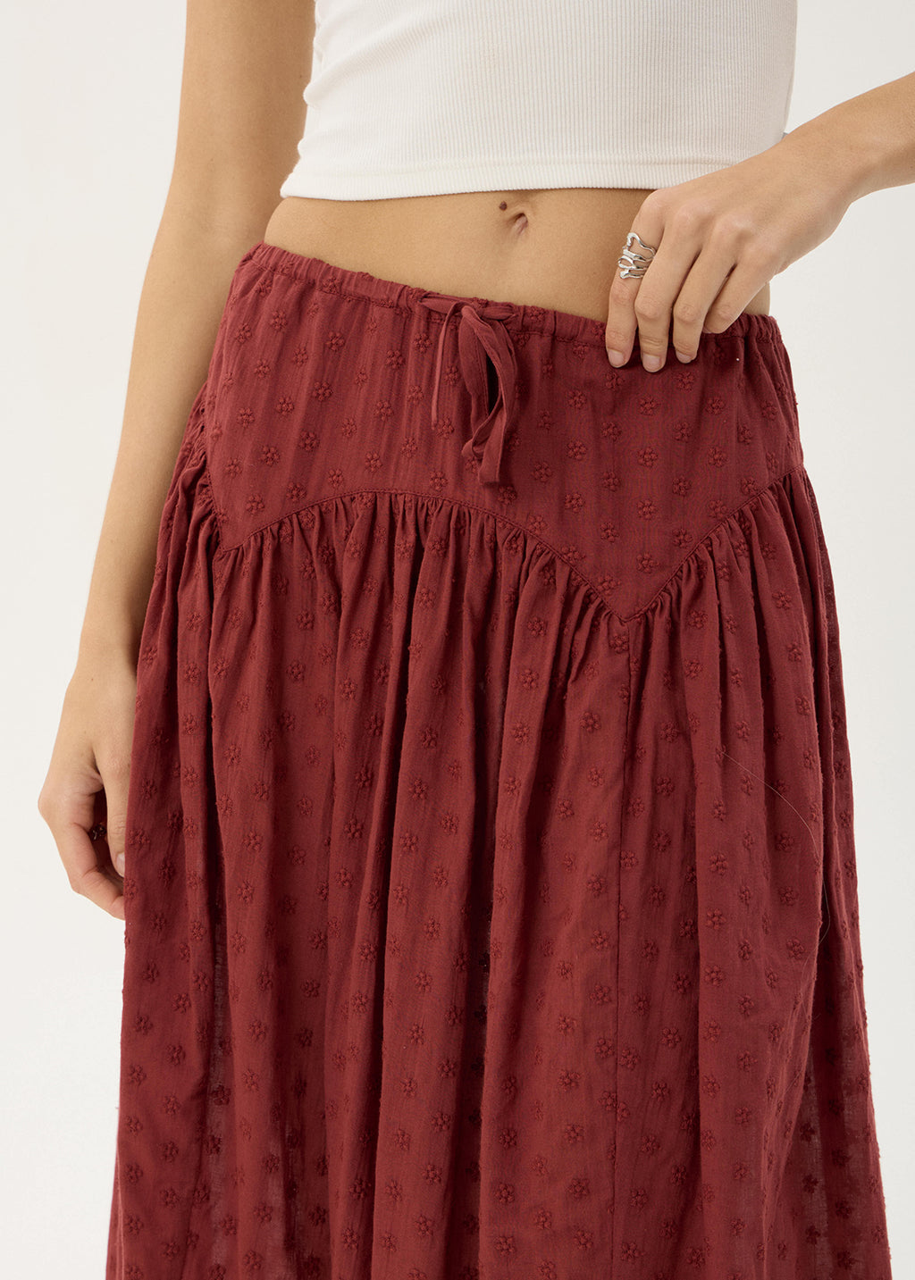AFENDS Womens Marlow - Midi Skirt - Ruby Anglaise