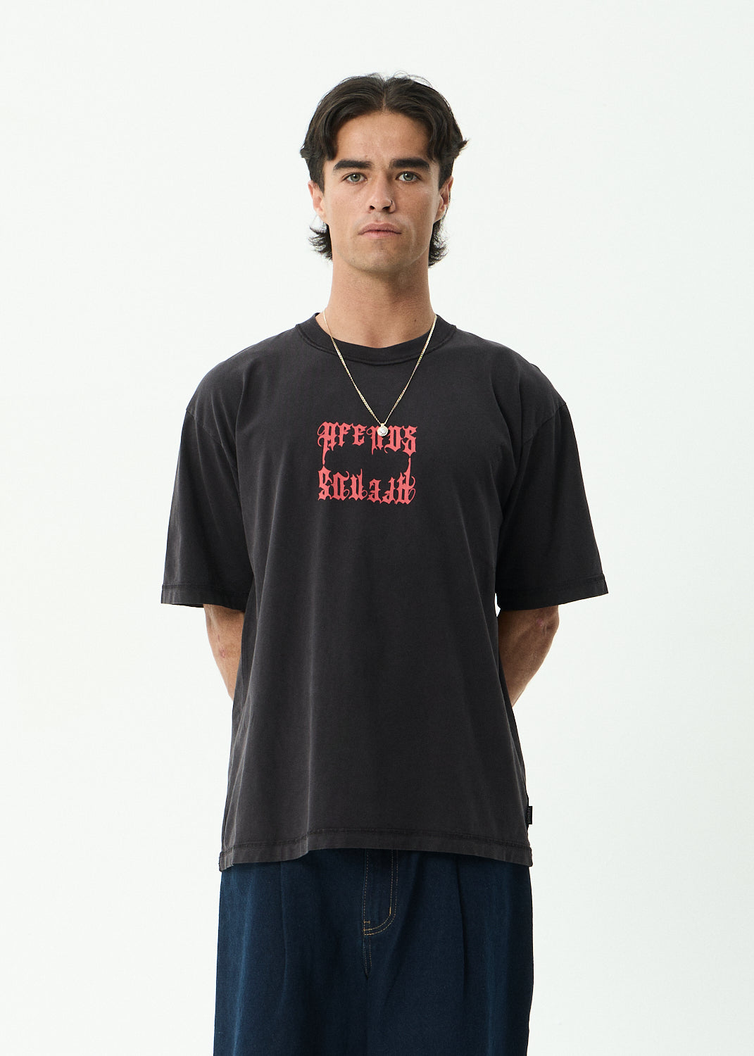 AFENDS Mirror - Heavyweight Boxy Tee - Stone Black