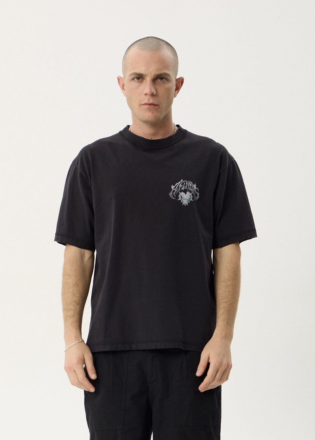 AFENDS Mens Scorpius - Heavyweight Boxy Tee - Stone Black