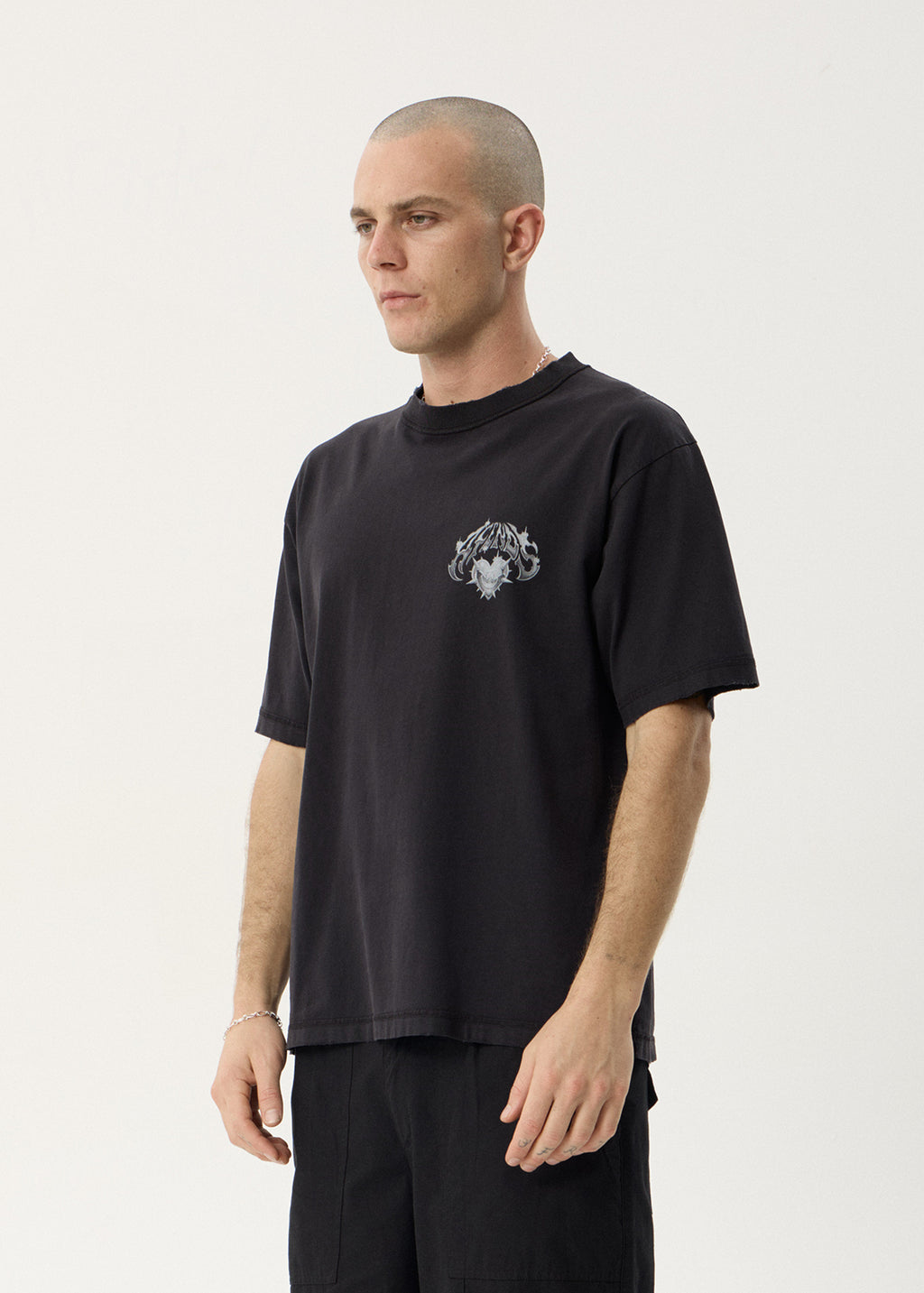AFENDS Mens Scorpius - Heavyweight Boxy Tee - Stone Black