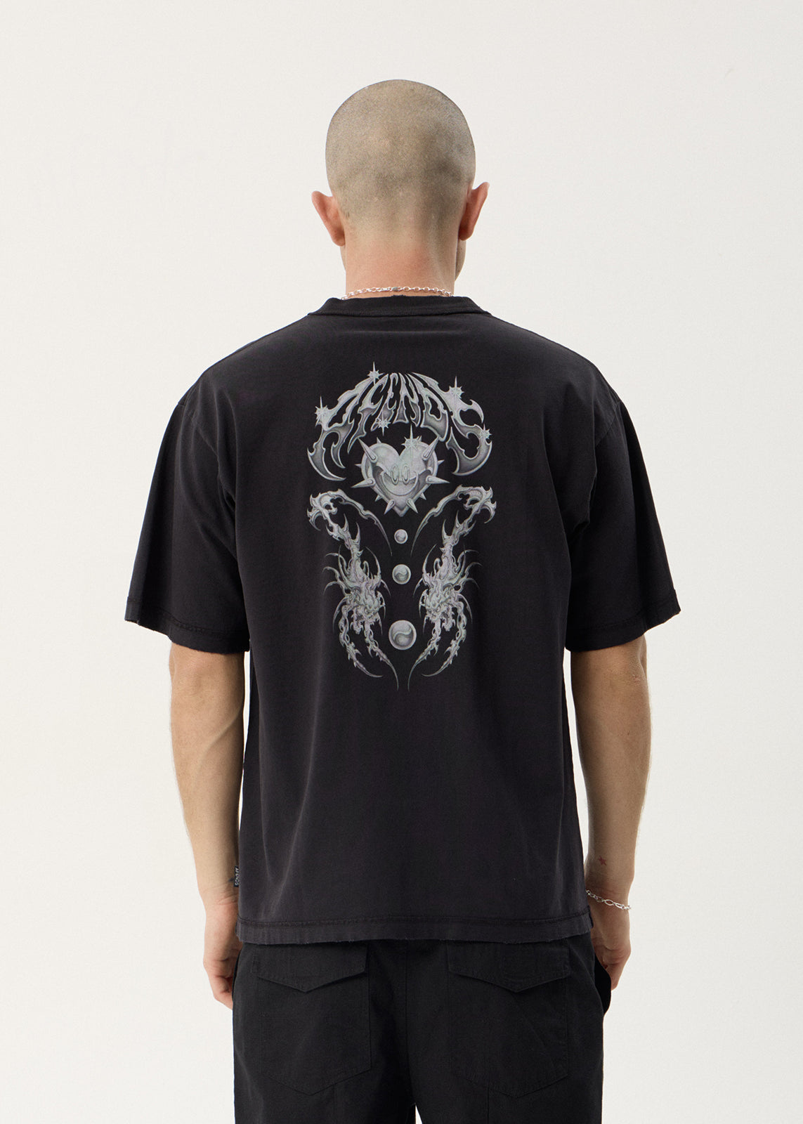 AFENDS Mens Scorpius - Heavyweight Boxy Tee - Stone Black