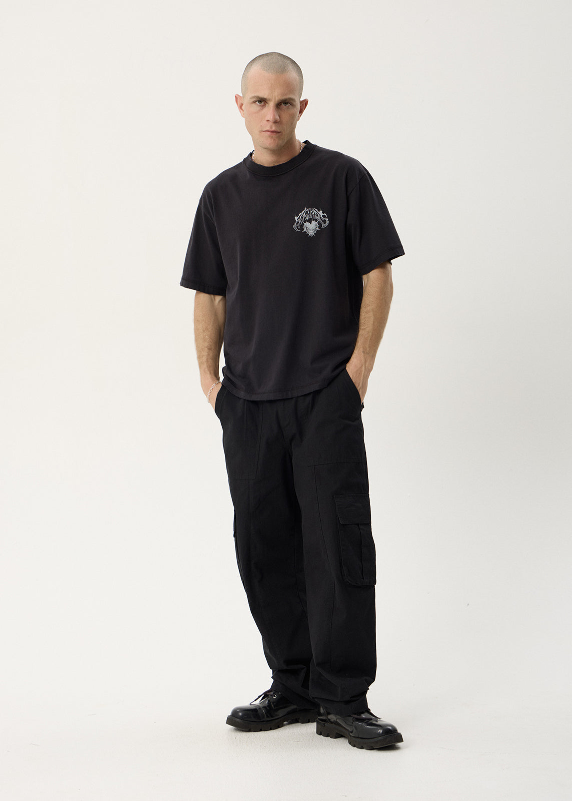 AFENDS Mens Scorpius - Heavyweight Boxy Tee - Stone Black