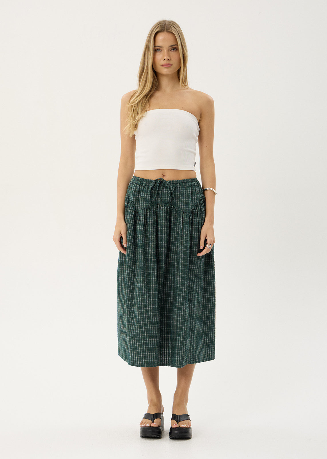 AFENDS Womens Marlow - Midi Skirt - Reverb Pine Check