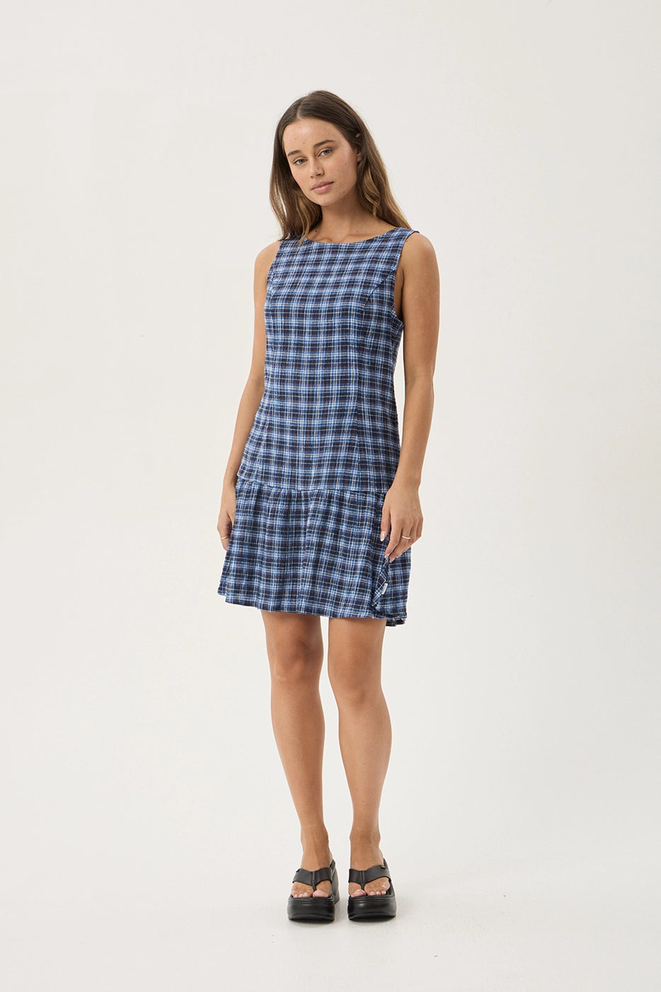 AFENDS Womens Mountains - Seersucker Mini Dress - Navy Red Check