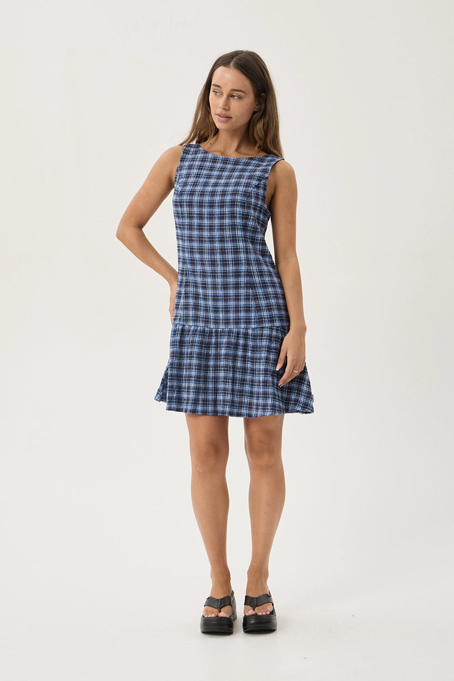 AFENDS Womens Mountains - Seersucker Mini Dress - Navy Red Check