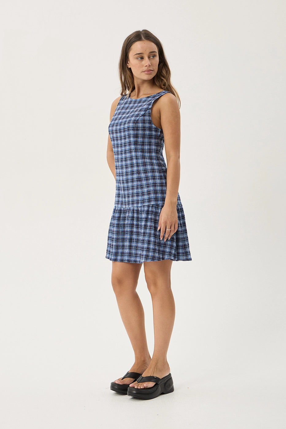 AFENDS Womens Mountains - Seersucker Mini Dress - Navy Red Check
