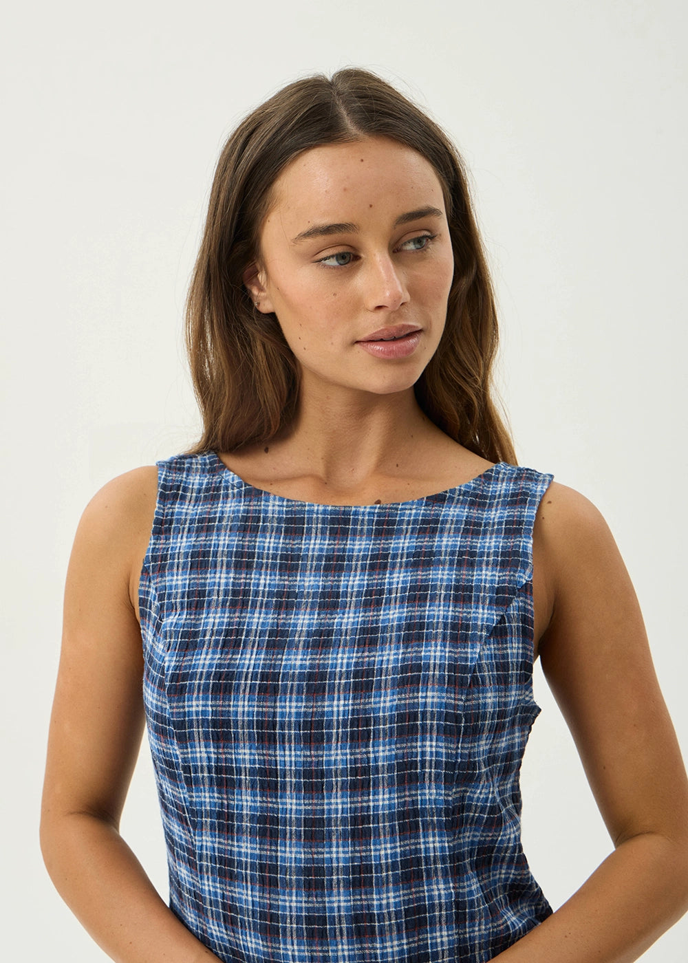 AFENDS Womens Mountains - Seersucker Mini Dress - Navy Red Check