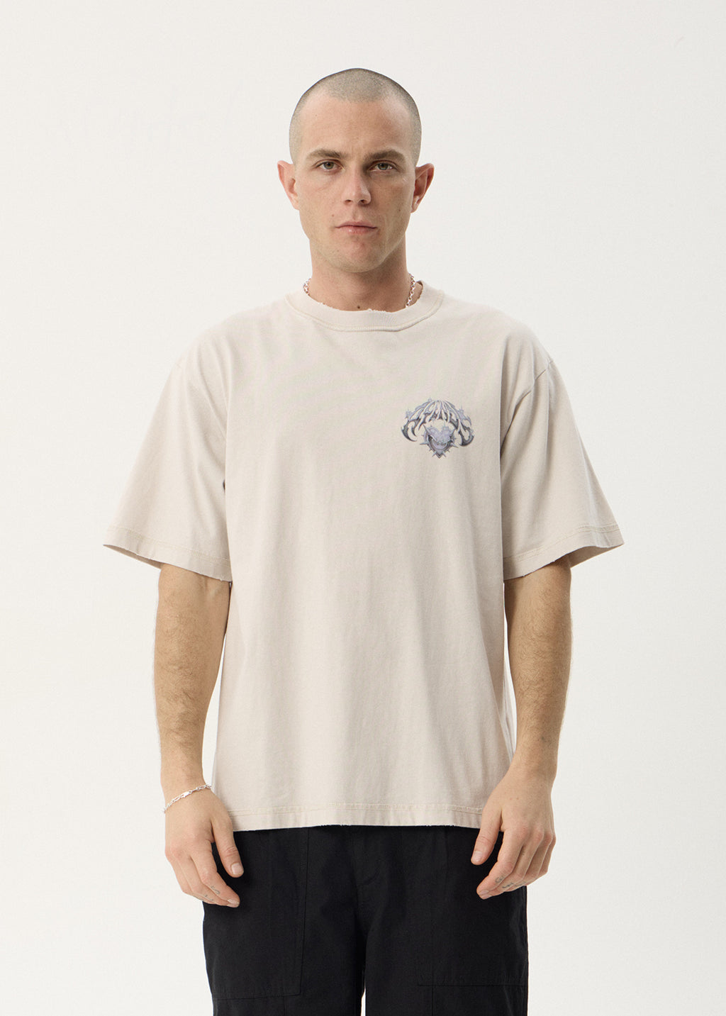 AFENDS Mens Scorpius - Heavyweight Boxy Tee - Moonbeam