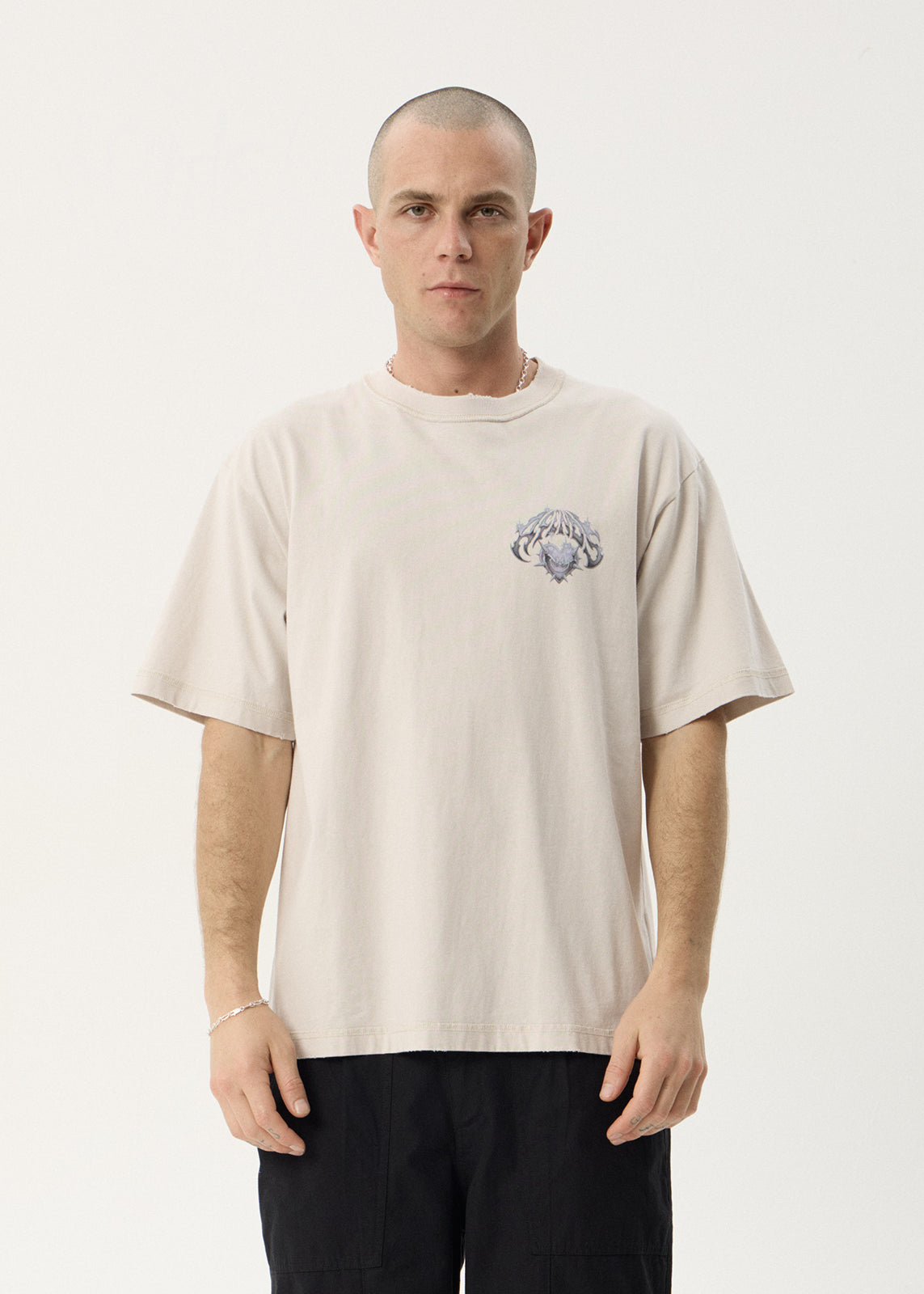 AFENDS Mens Scorpius - Heavyweight Boxy Tee - Moonbeam