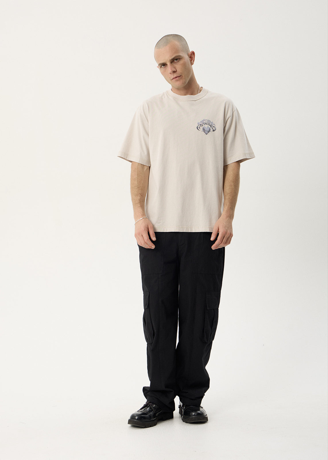 AFENDS Mens Scorpius - Heavyweight Boxy Tee - Moonbeam