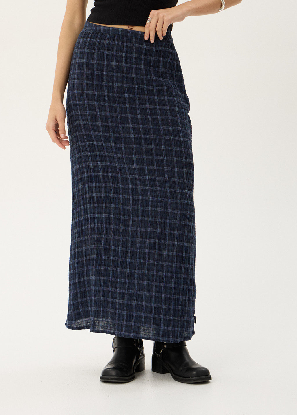 AFENDS Womens Lita - Seersucker Maxi Skirt - Thea Midnight Check
