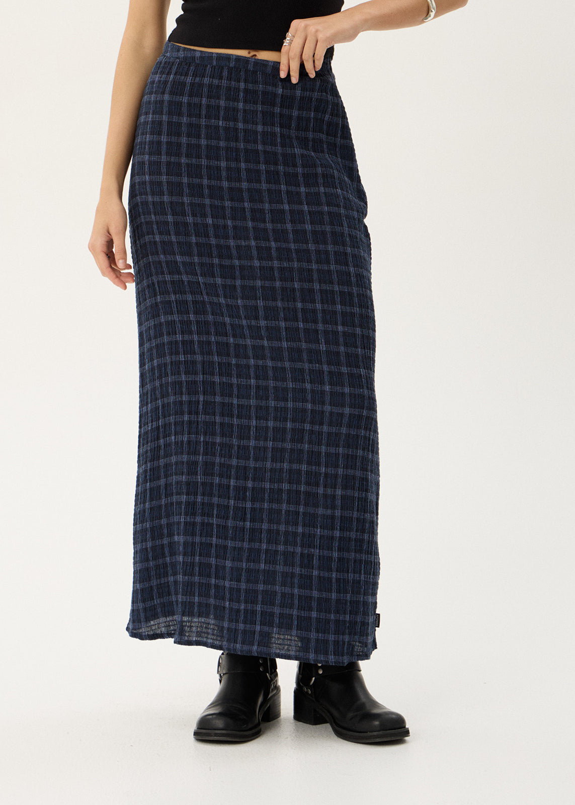 AFENDS Womens Lita - Seersucker Maxi Skirt - Thea Midnight Check