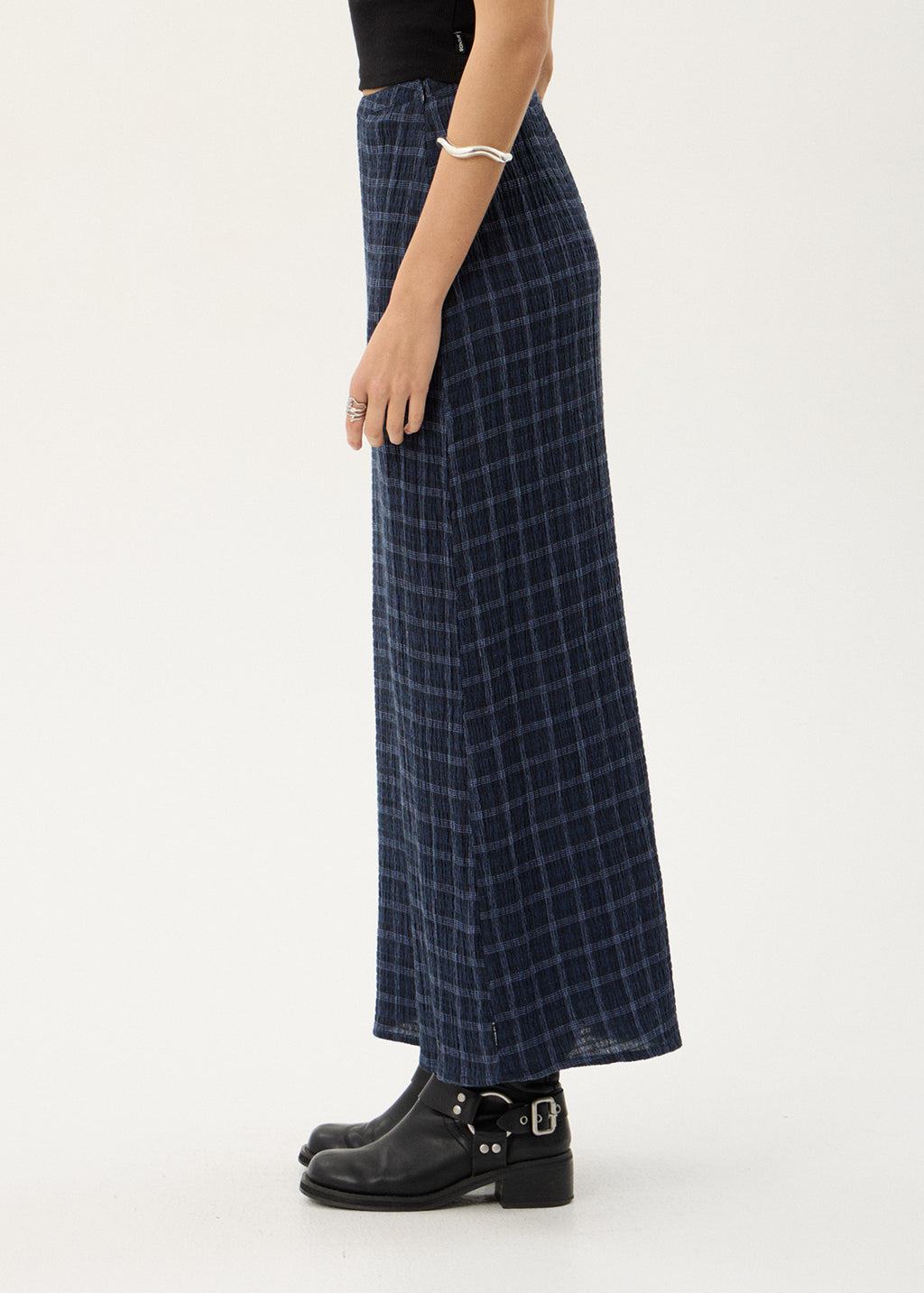 AFENDS Womens Lita - Seersucker Maxi Skirt - Thea Midnight Check