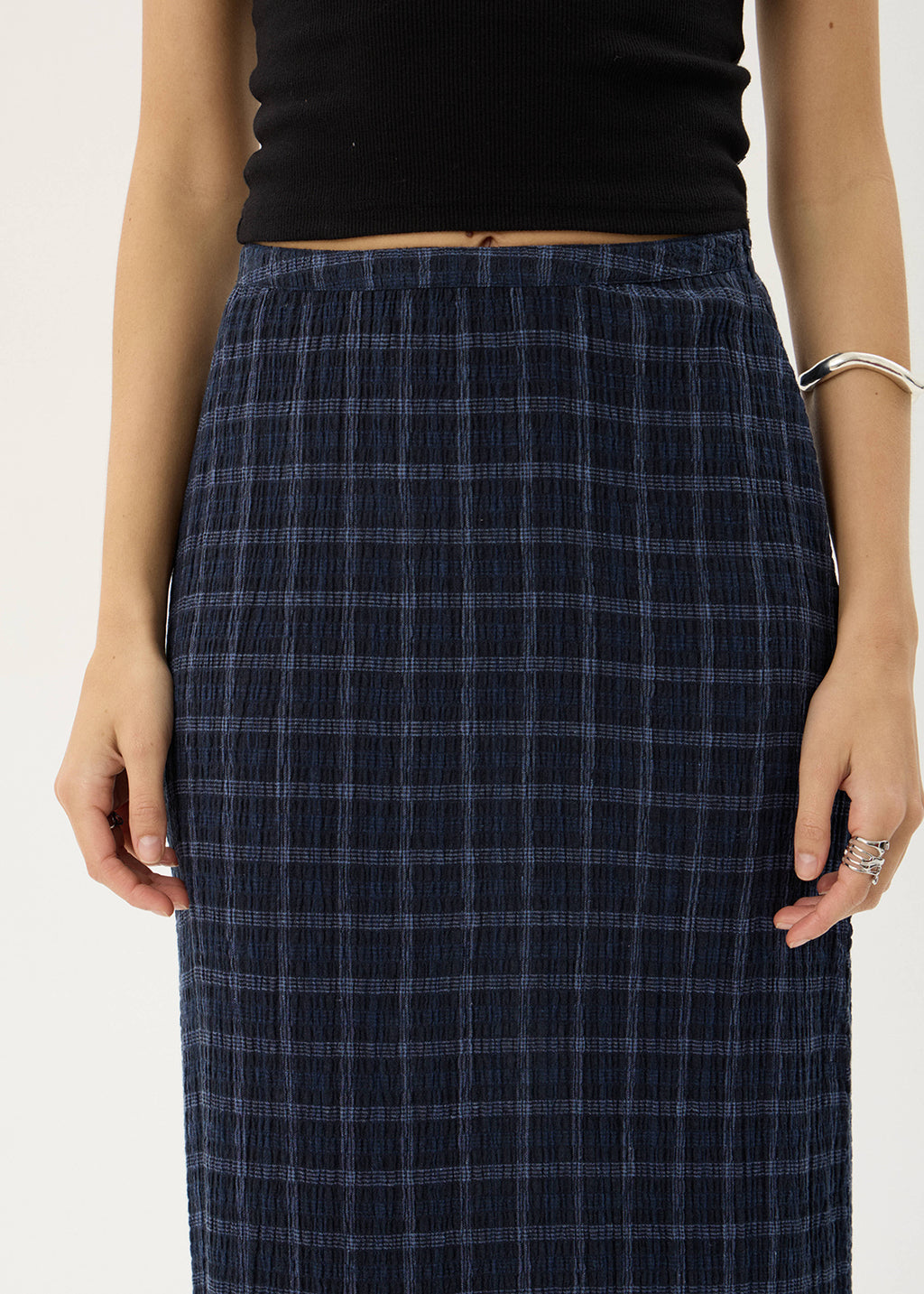 AFENDS Womens Lita - Seersucker Maxi Skirt - Thea Midnight Check