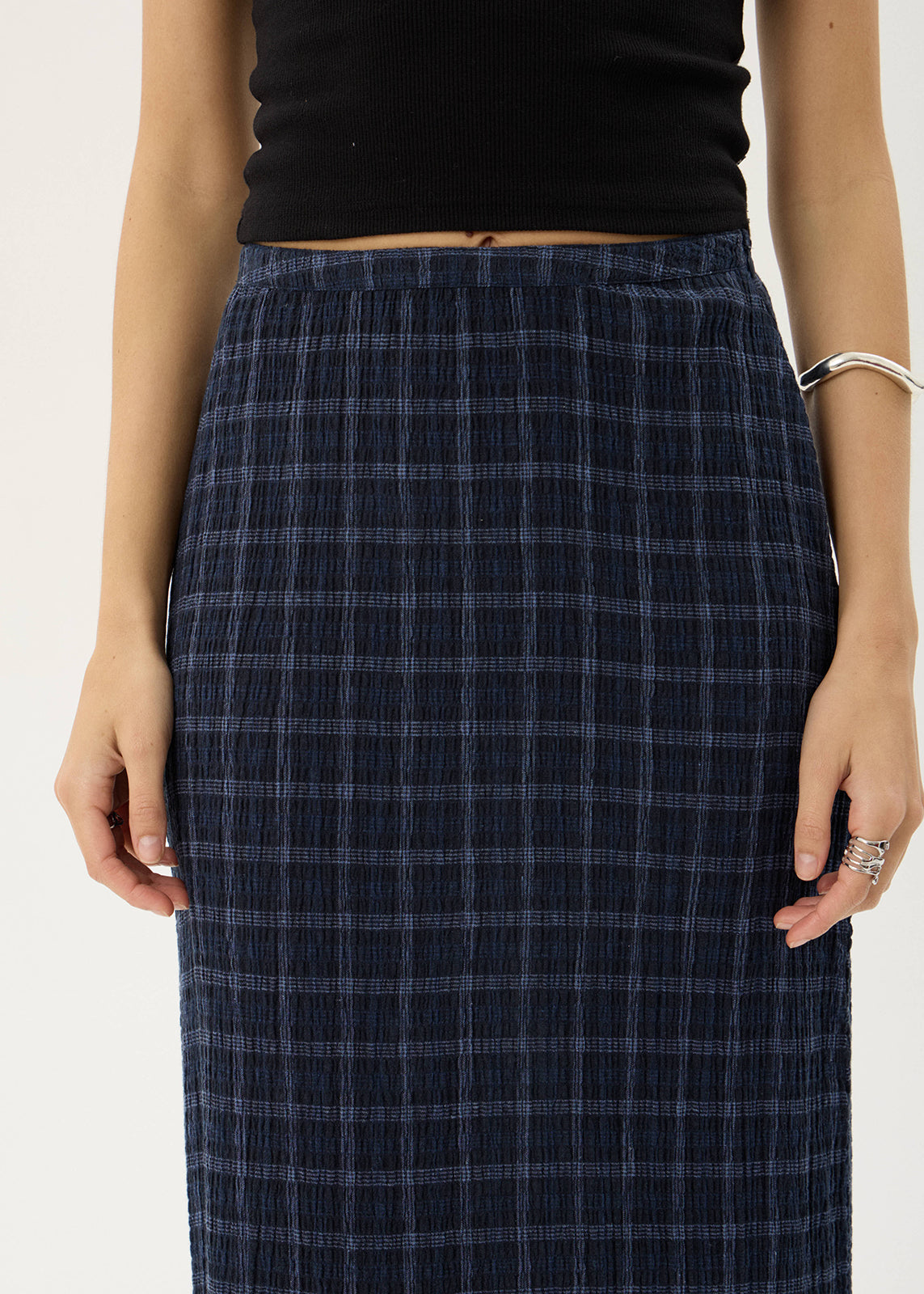 AFENDS Womens Lita - Seersucker Maxi Skirt - Thea Midnight Check