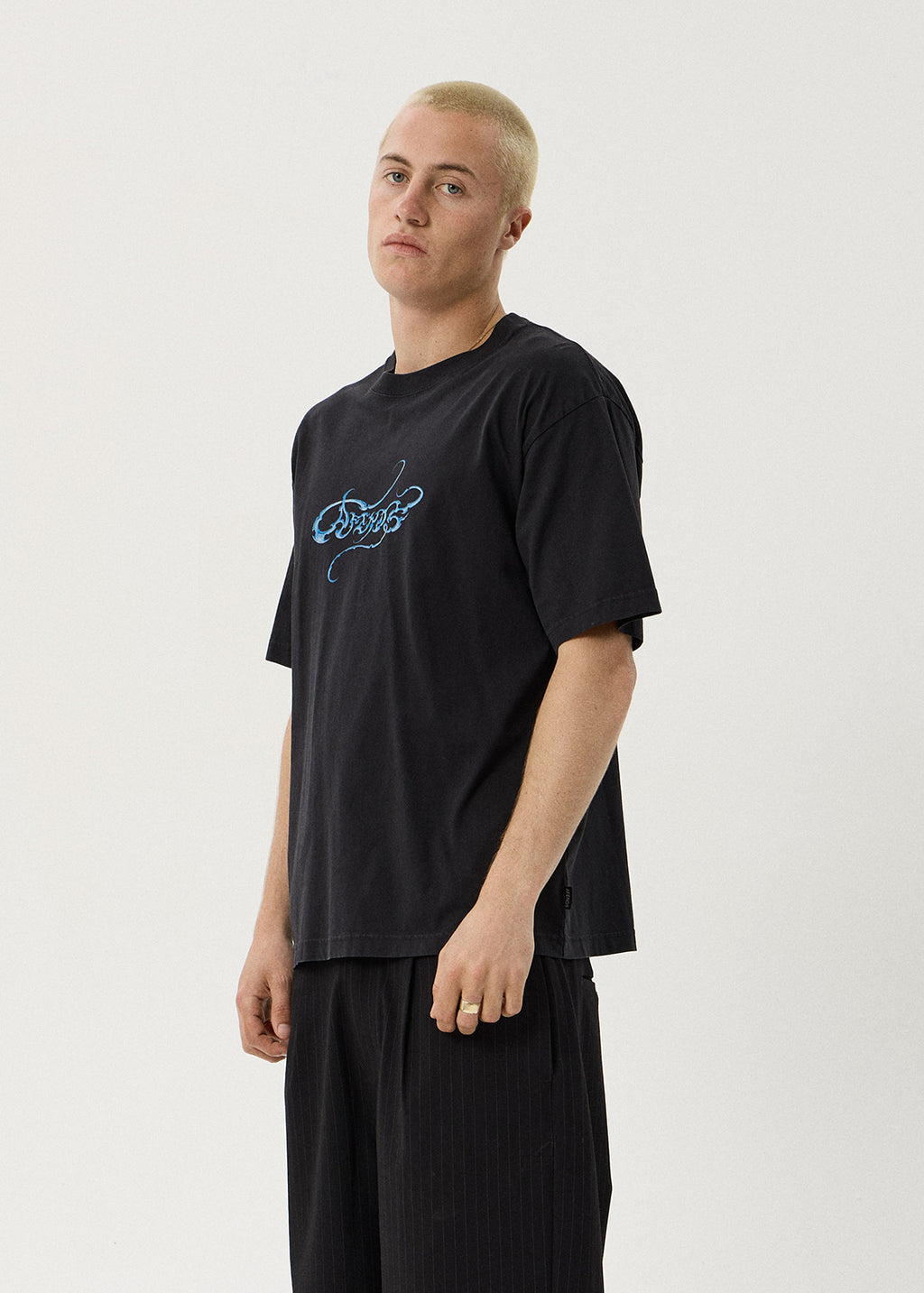AFENDS Mens Razor - Boxy Tee - Stone Black