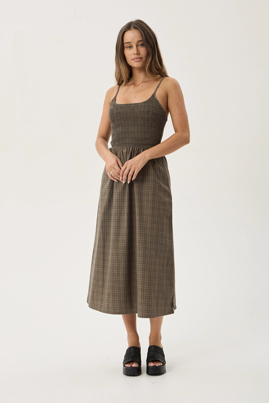 AFENDS Womens Shadow - Midi Dress - Stone Check