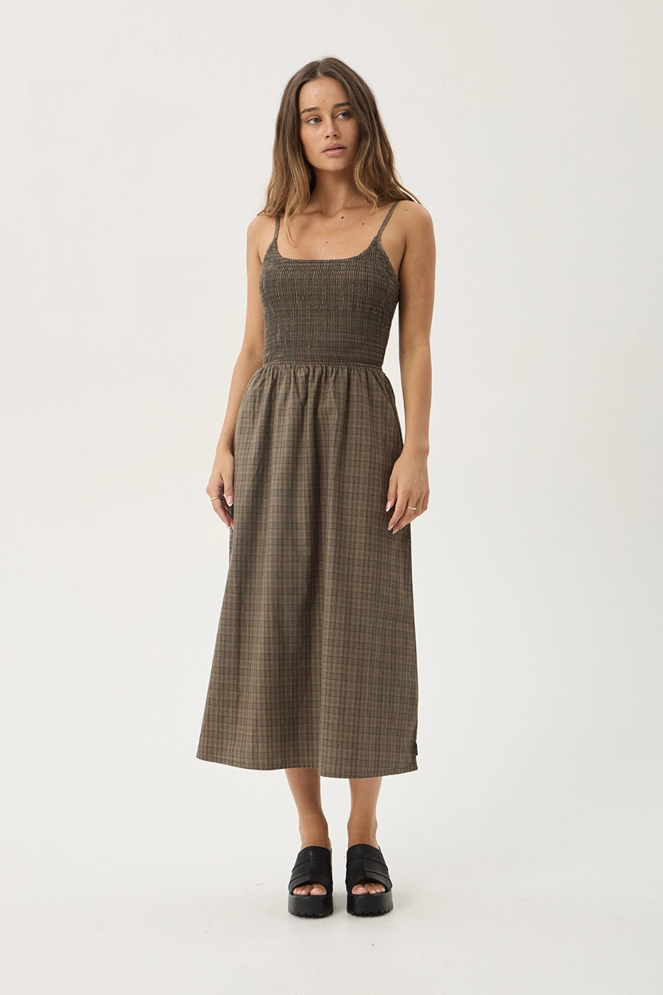 AFENDS Womens Shadow - Midi Dress - Stone Check