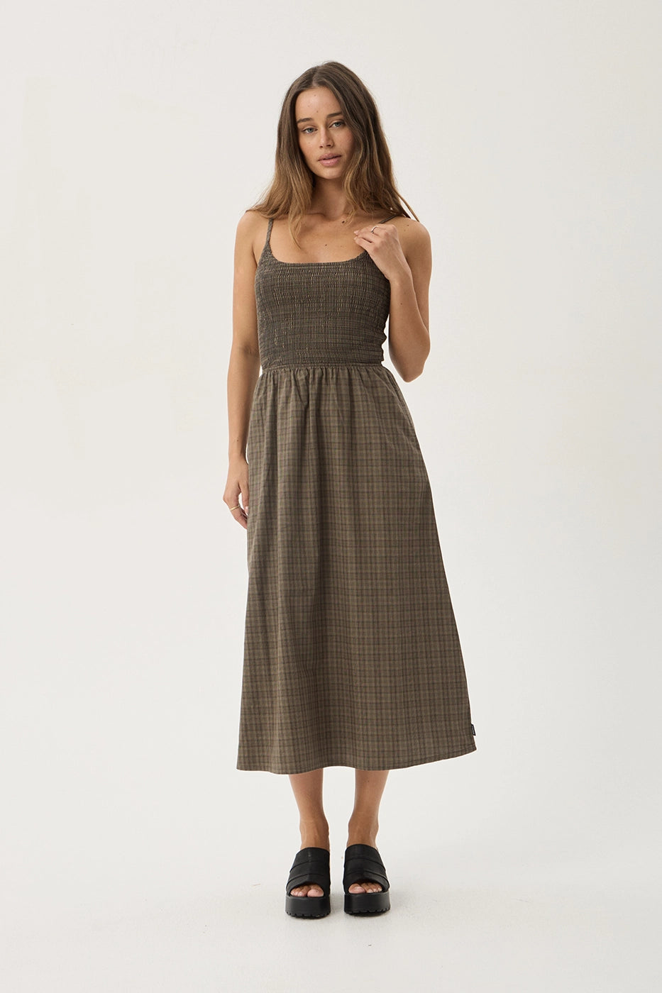 AFENDS Womens Shadow - Midi Dress - Stone Check