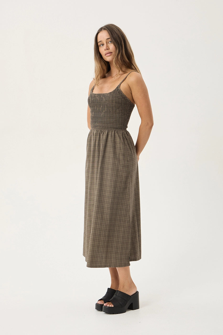 AFENDS Womens Shadow - Midi Dress - Stone Check