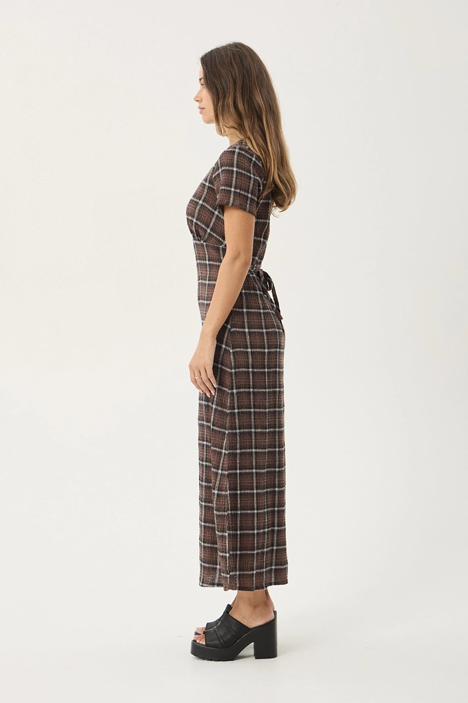AFENDS Womens Reverie - Seersucker Maxi Dress - Coffee Check