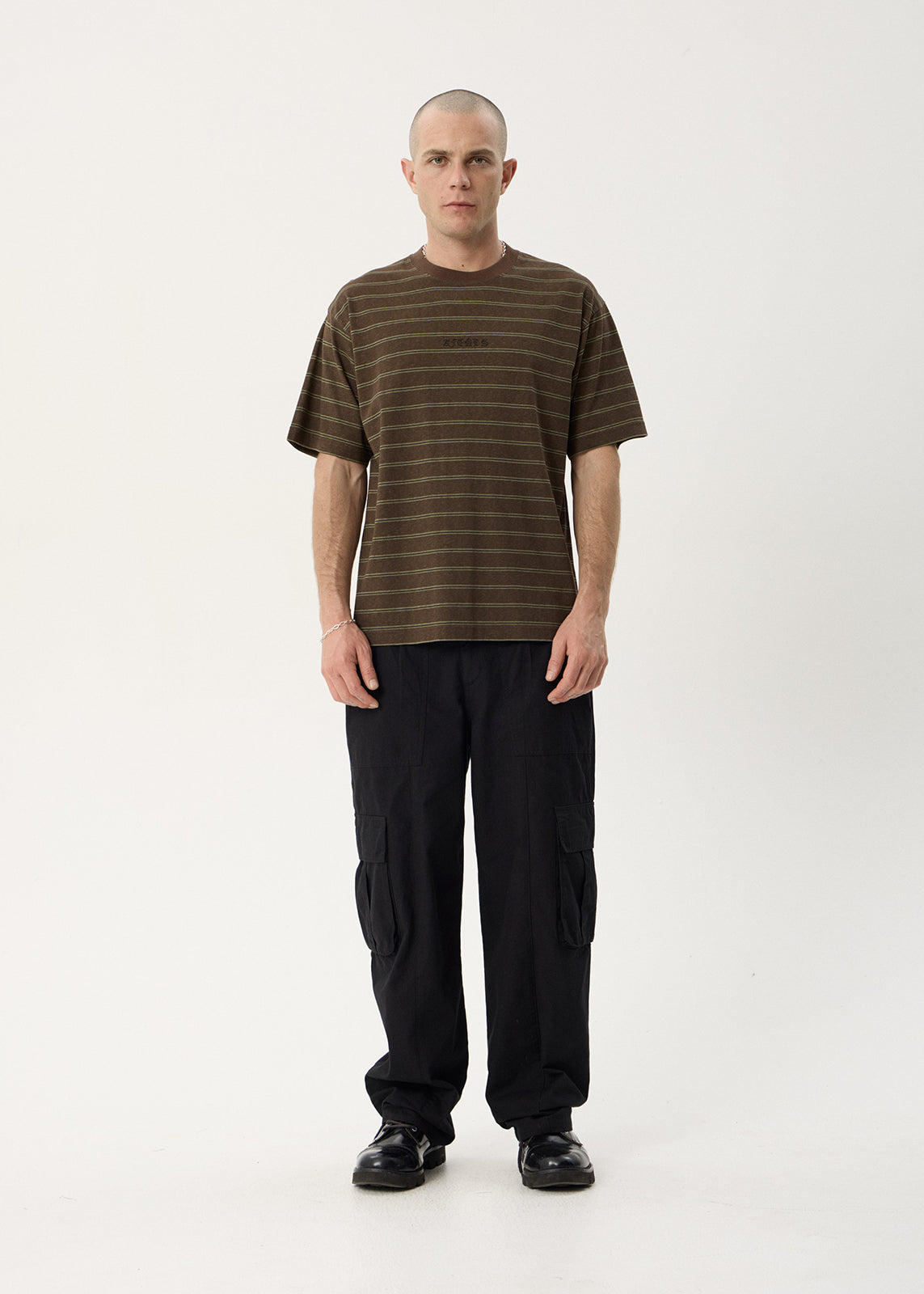 AFENDS Mens Eureka - Boxy Tee - Coffee Stripe