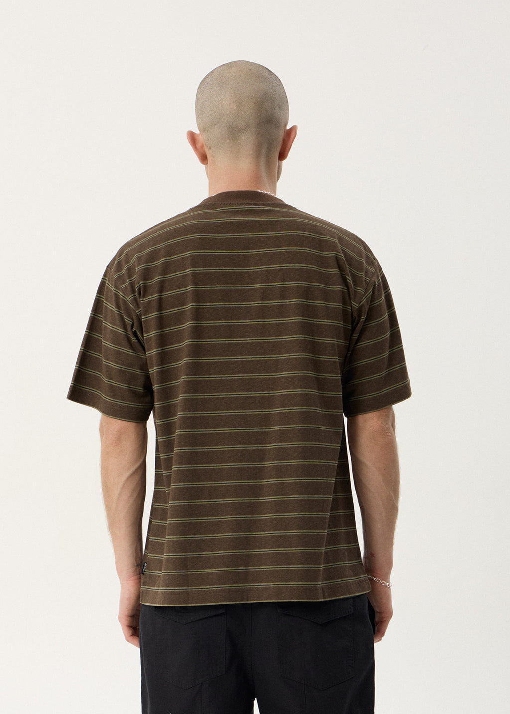 AFENDS Mens Eureka - Boxy Tee - Coffee Stripe