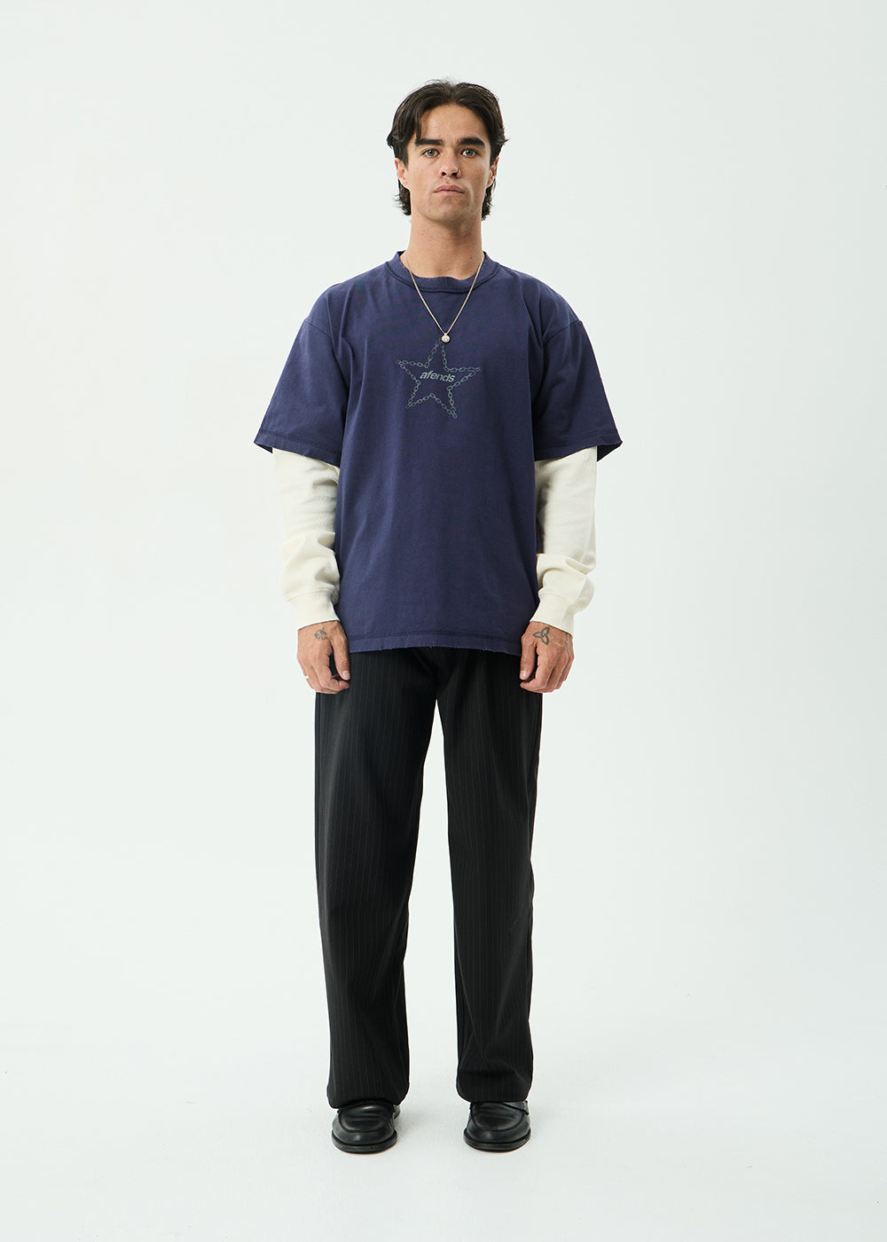 AFENDS Mens Business - Pleated Pants - Black Stripe