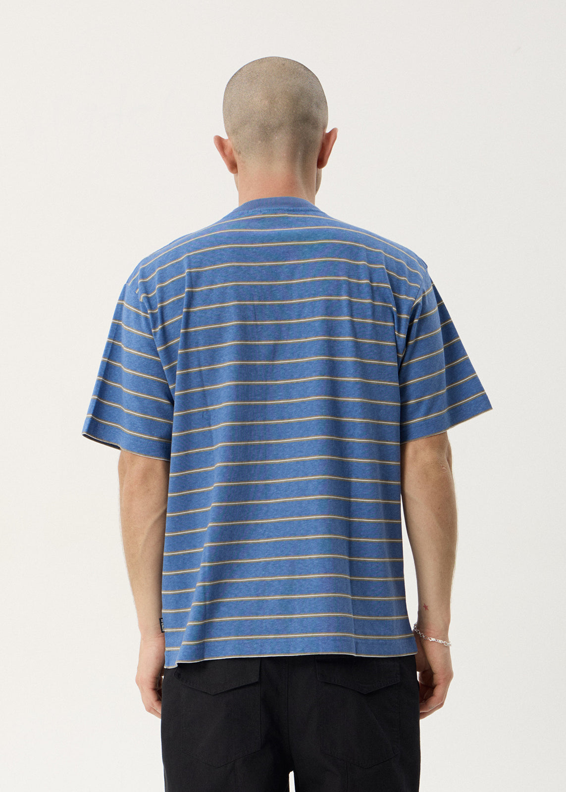 AFENDS Mens Eureka - Boxy Tee - Slate Blue Stripe
