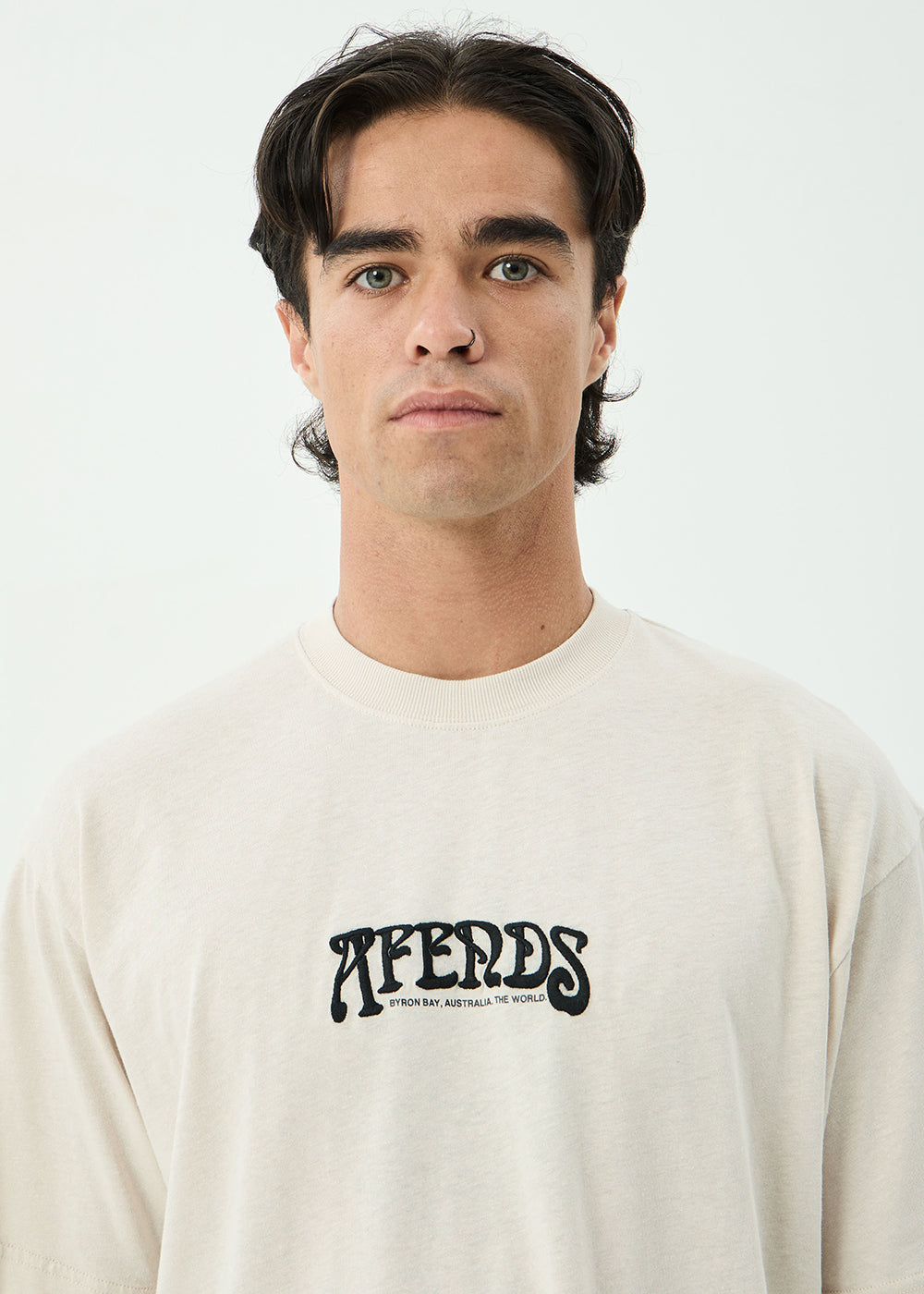 AFENDS Mens Perception - Boxy Tee - Moonbeam