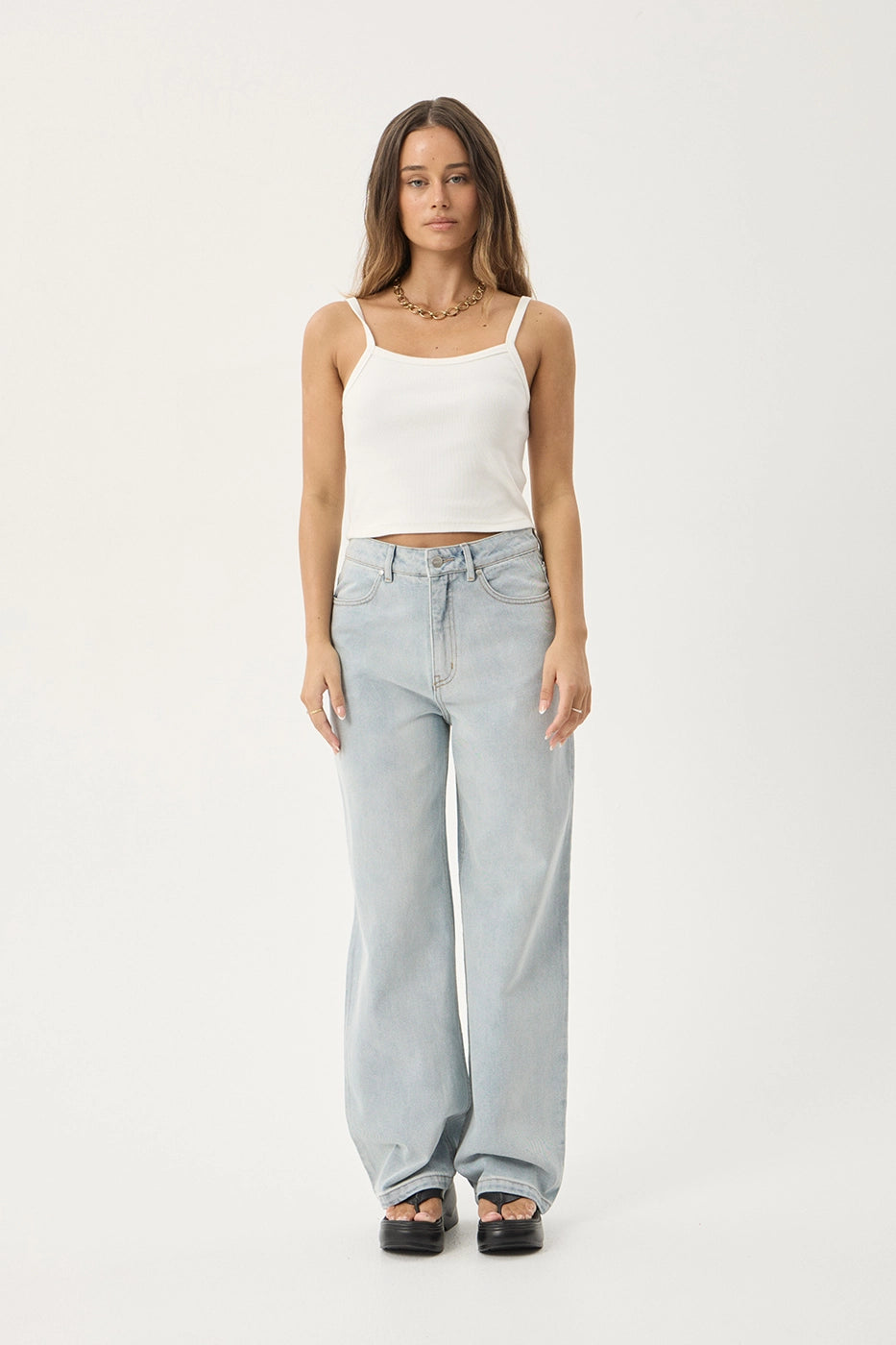 AFENDS Womens Bella - Denim Wide Leg Baggy Jean - Stone Blue