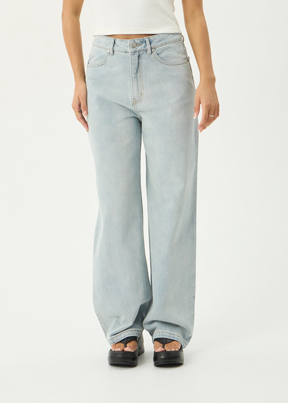 AFENDS Womens Bella - Denim Wide Leg Baggy Jean - Stone Blue
