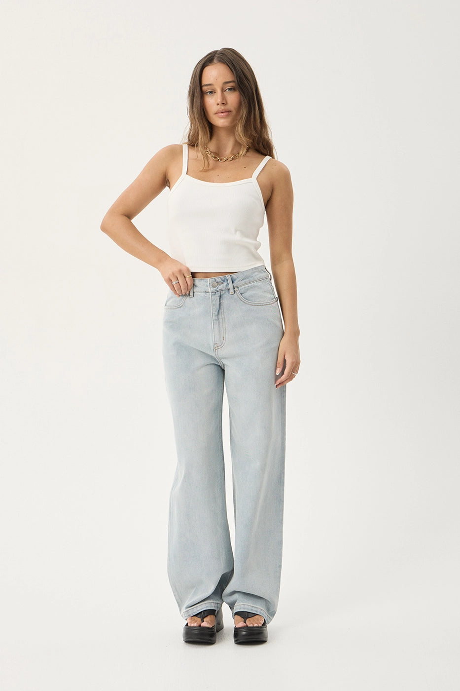 AFENDS Womens Bella - Denim Wide Leg Baggy Jean - Stone Blue