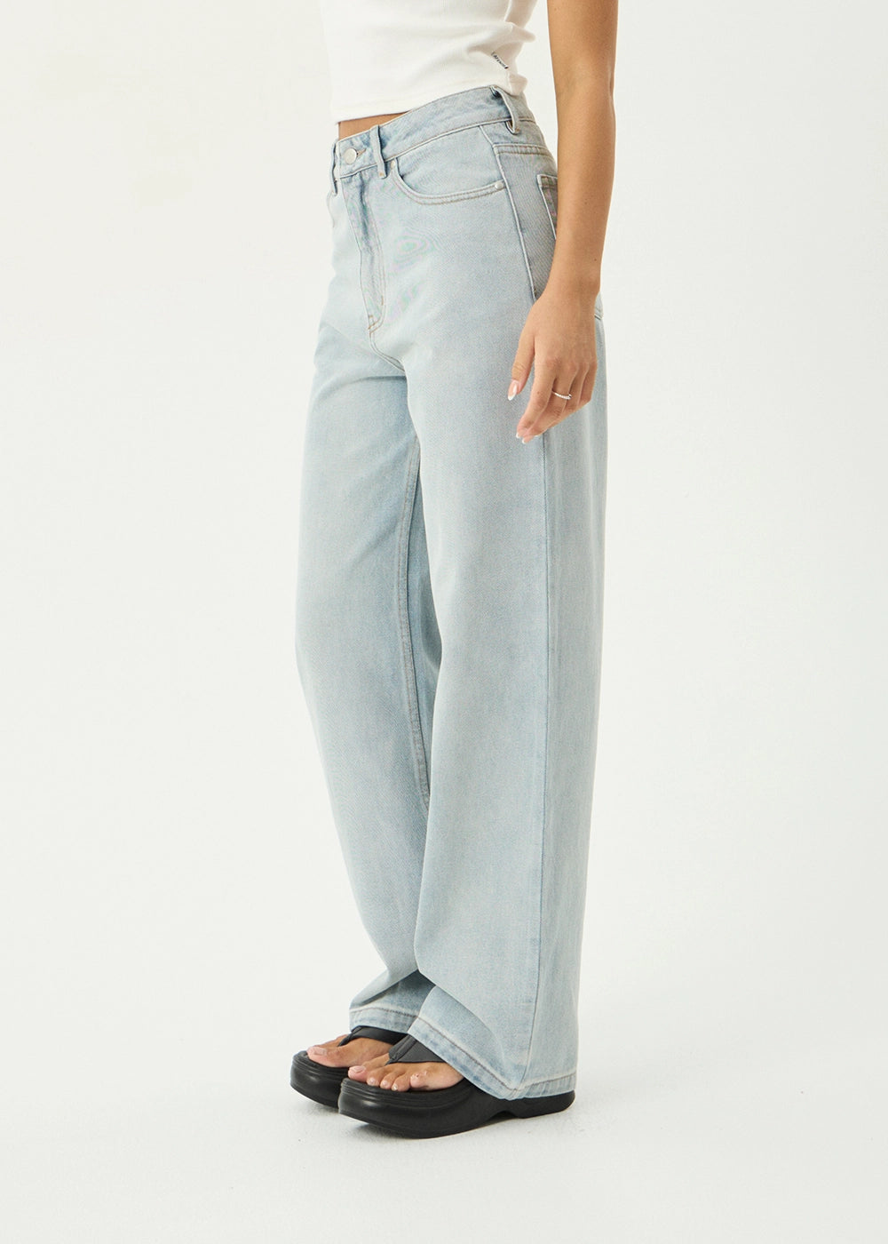 AFENDS Womens Bella - Denim Wide Leg Baggy Jean - Stone Blue