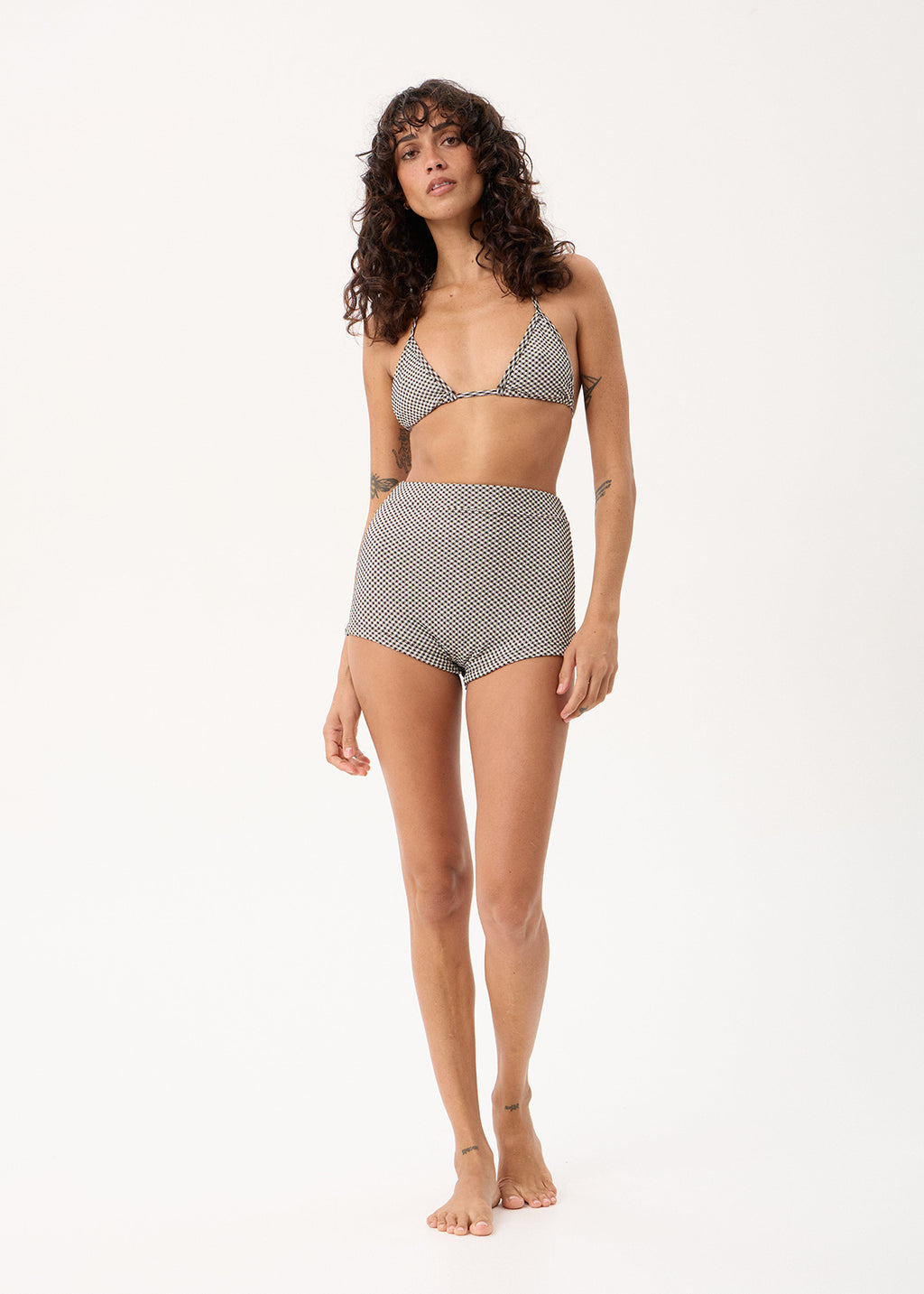 AFENDS Andrea - Cheeky Swim Short - Black / White Gingham