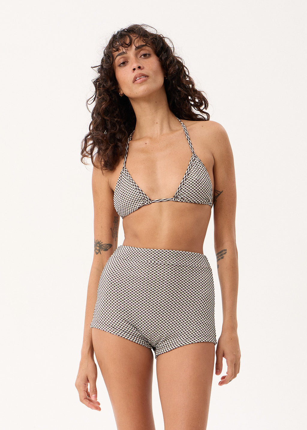 AFENDS Andrea - Tri Bikini Top - Black / White Gingham
